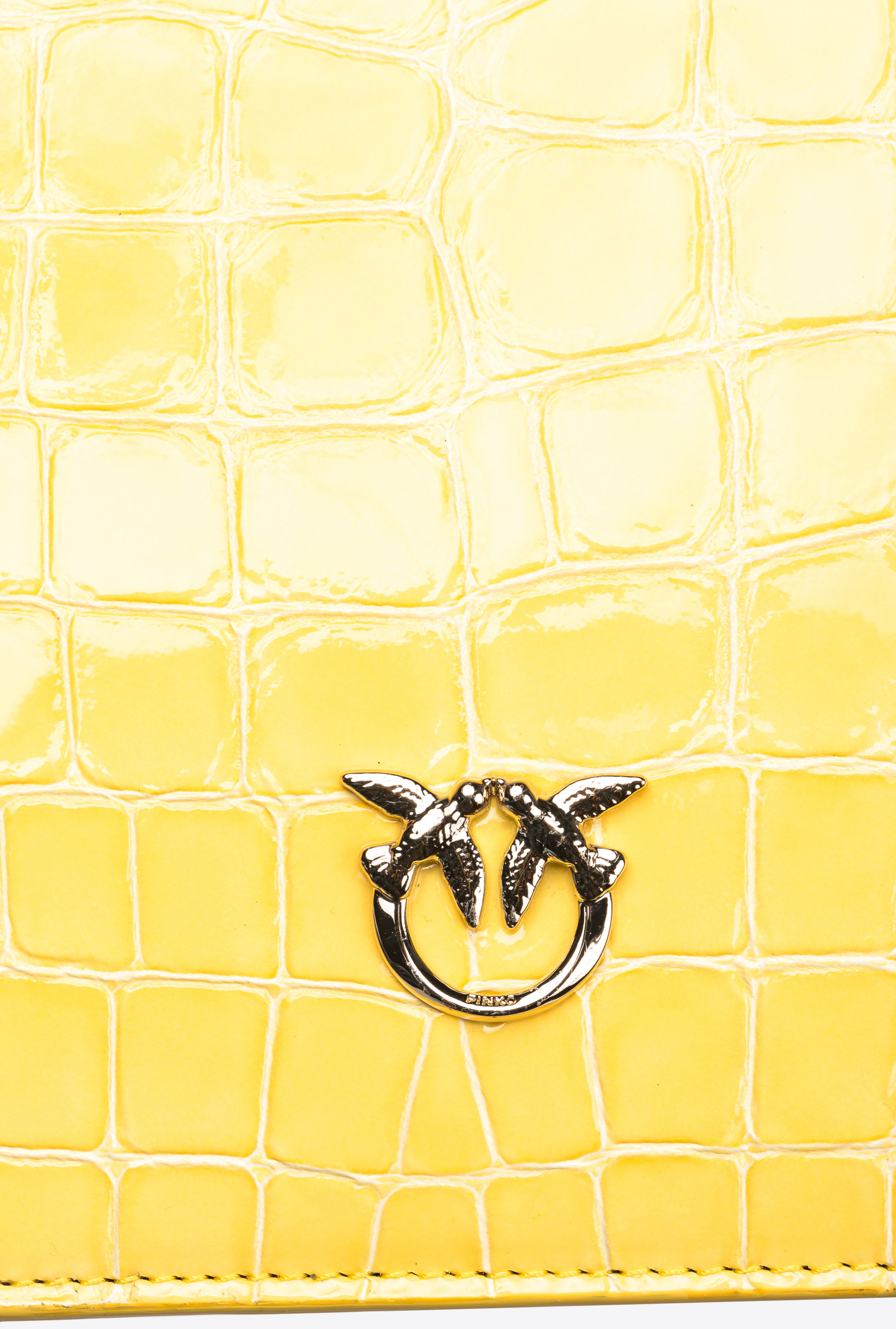 Pinko Galleria Mini Love Bag One Top Handle Light In Shiny Croc-print Leather In Jaune Soleil-or Clair
