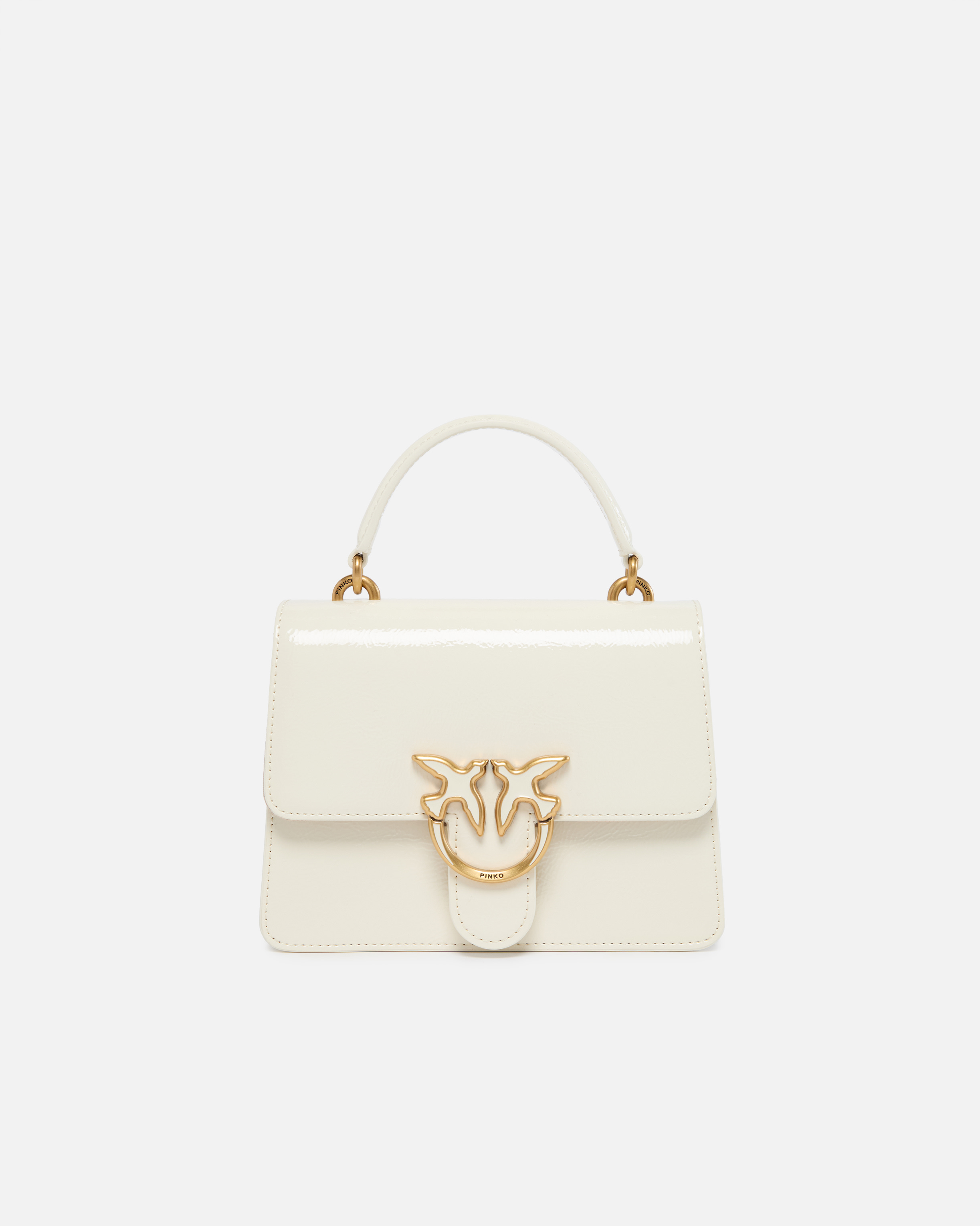 Pinko Love Bag Handbag With Handle And Shoulder Strap With Shiny Leather Effect In White+white-antique Gold