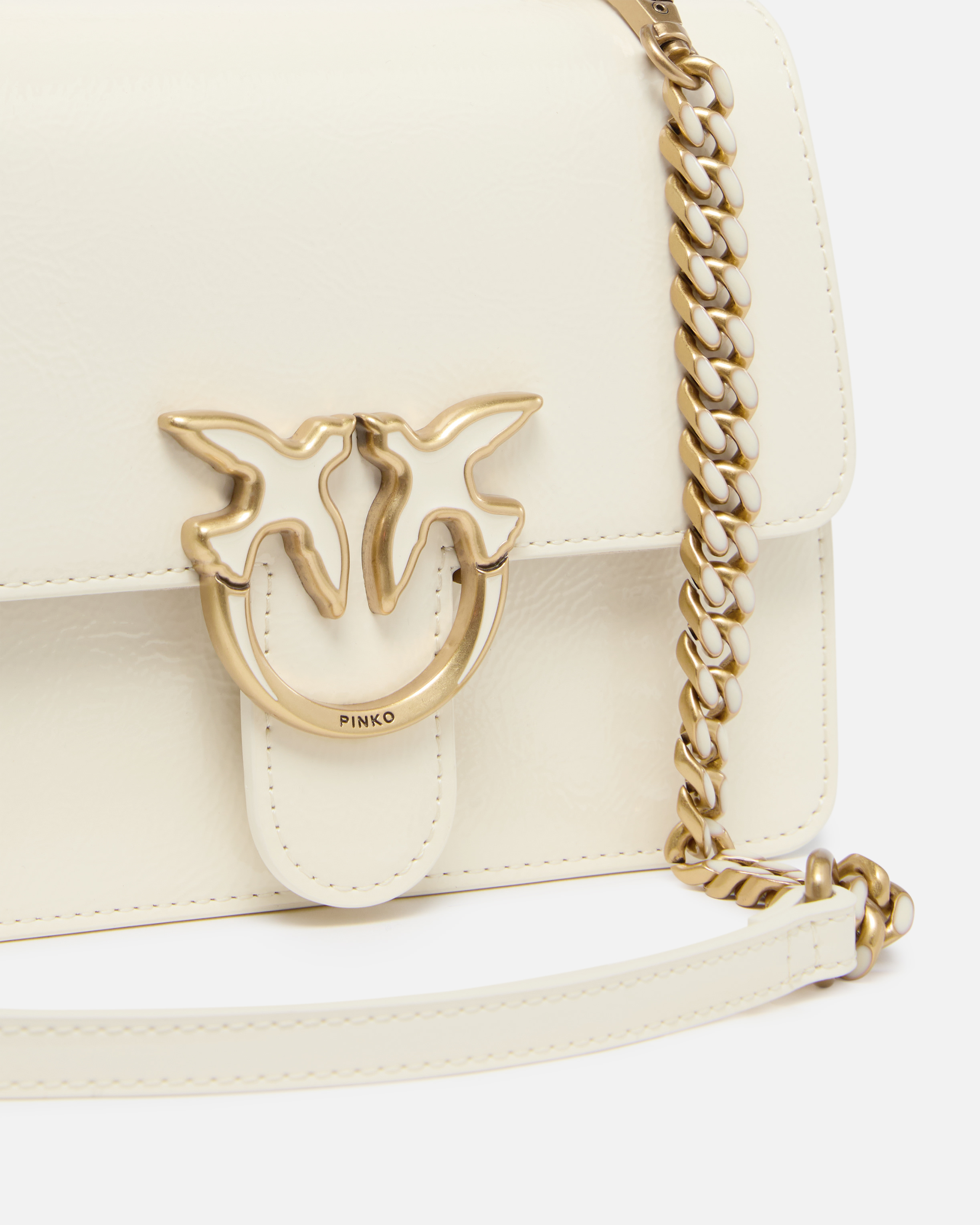 Pinko Love Bag Handbag With Handle And Shoulder Strap With Shiny Leather Effect In White+white-antique Gold