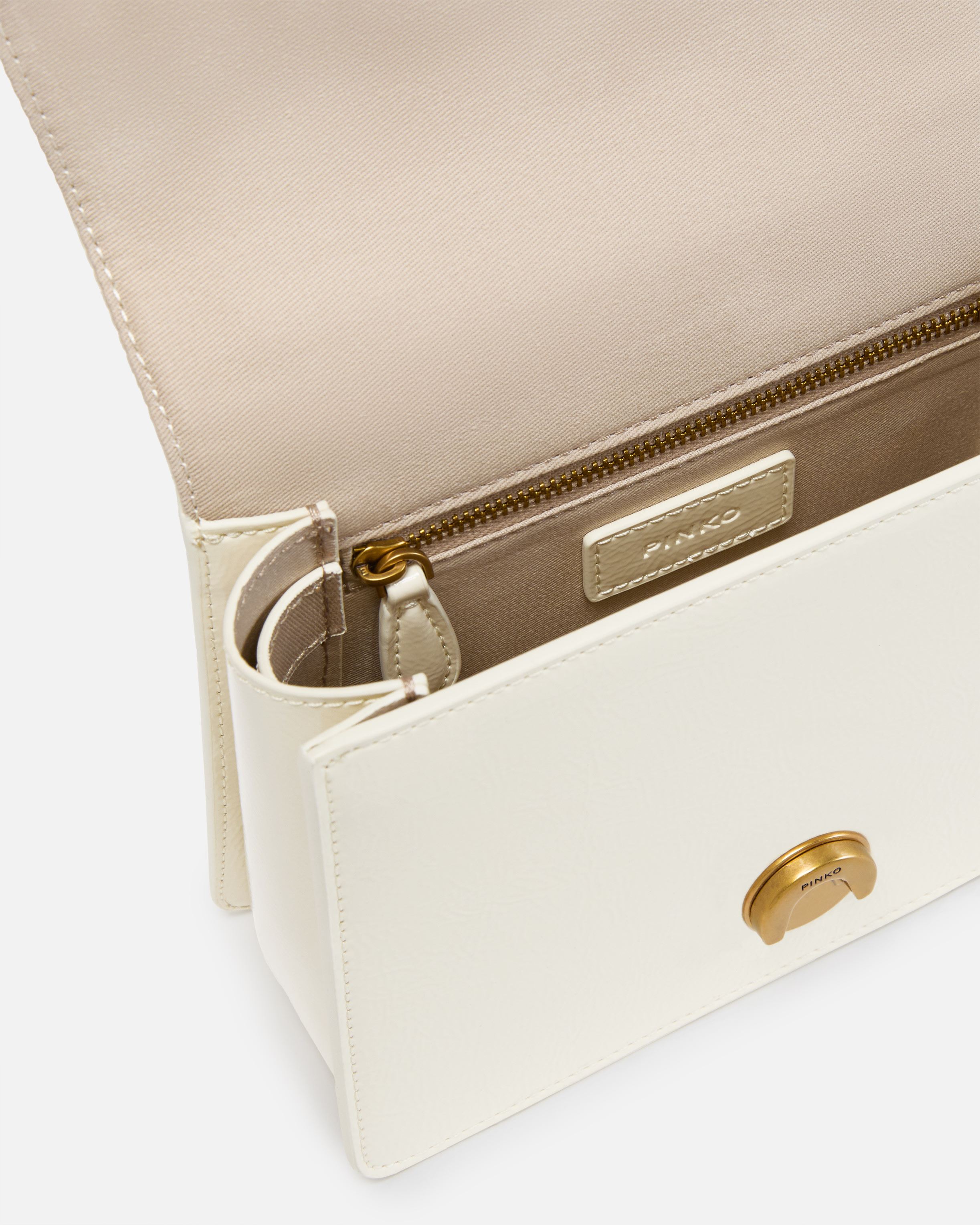 Pinko Love Bag Handbag With Handle And Shoulder Strap With Shiny Leather Effect In White+white-antique Gold