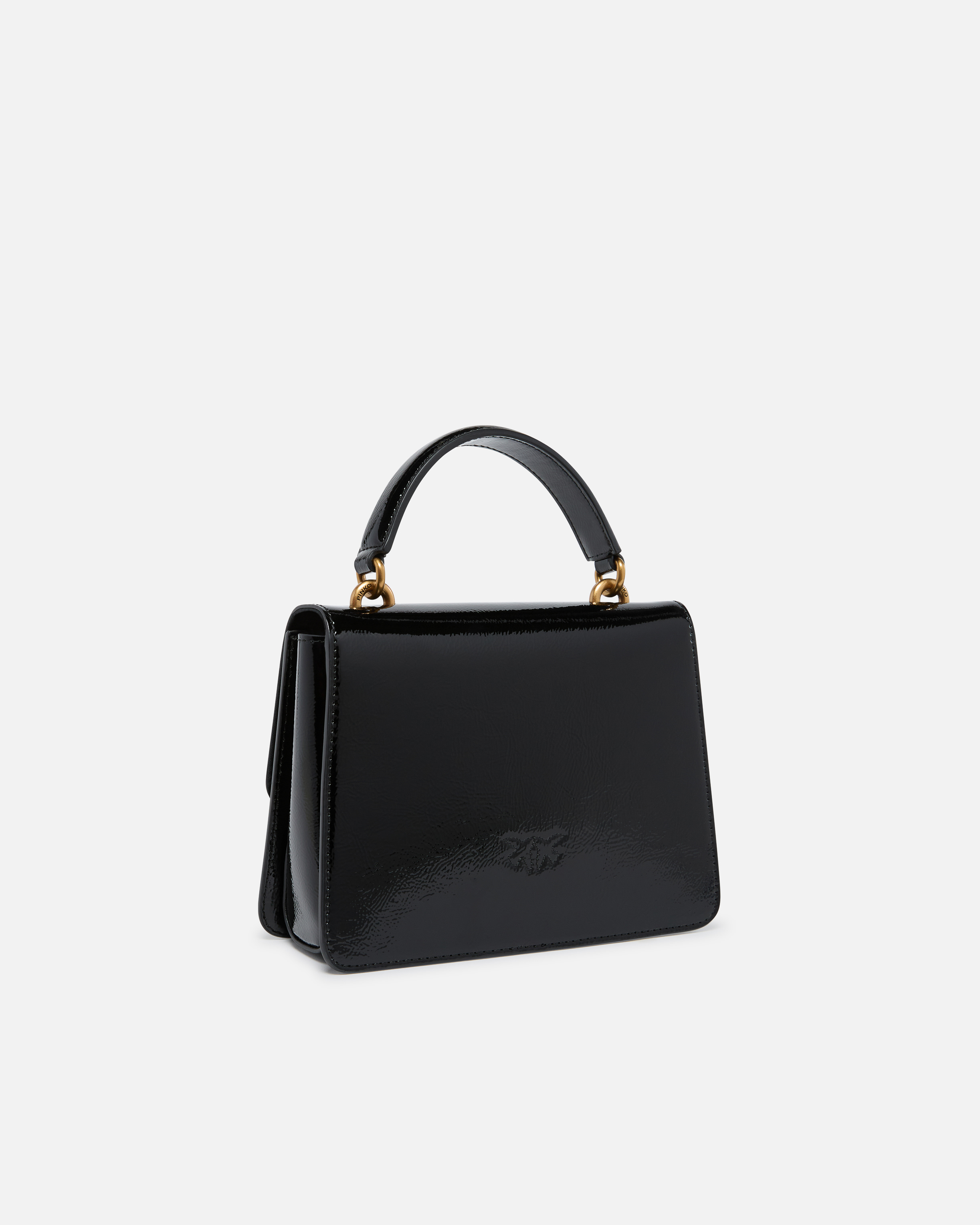 Pinko Love Bag Handbag With Handle And Shoulder Strap With Shiny Leather Effect In Noir-vieil Or