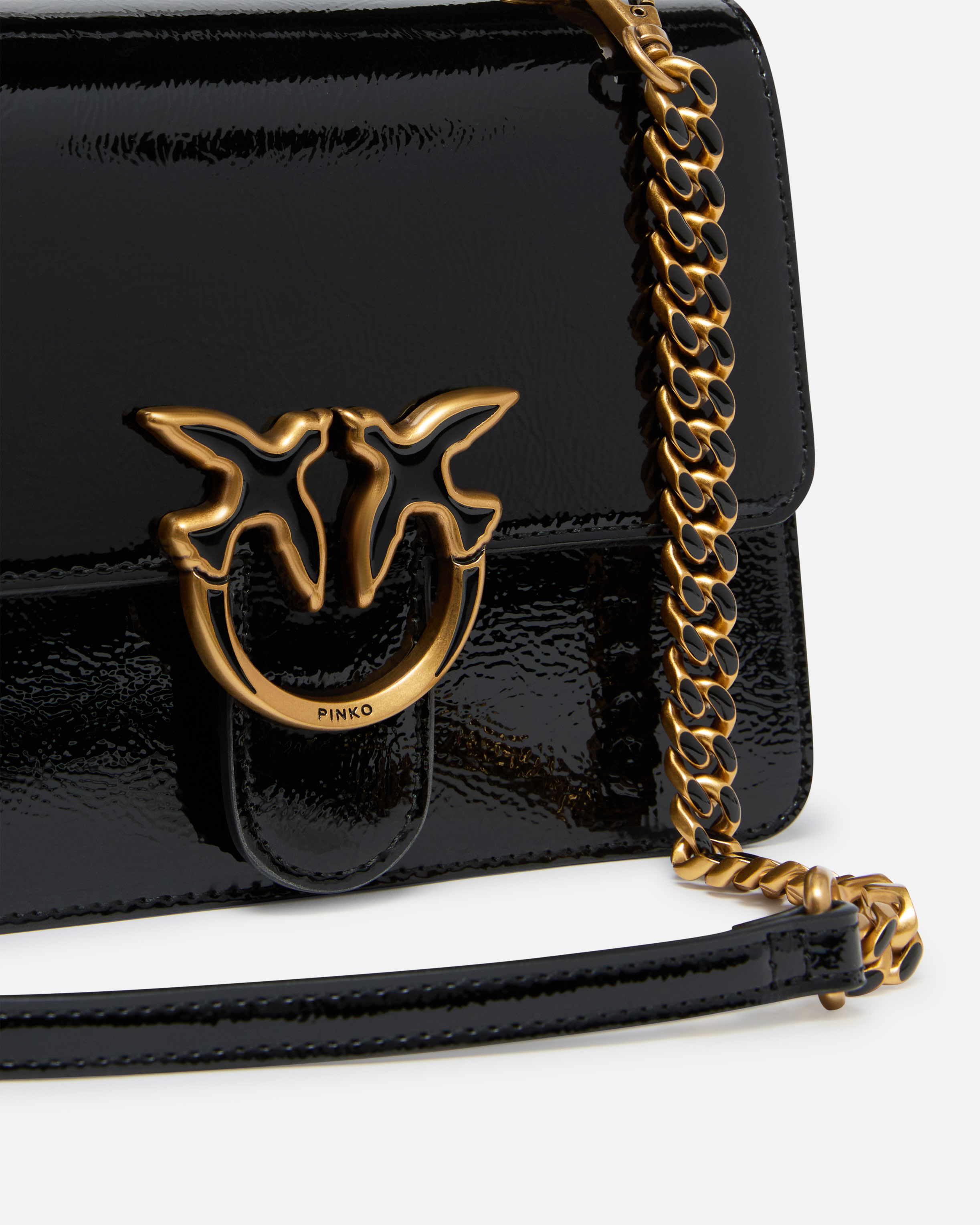 Pinko Love Bag Handbag With Handle And Shoulder Strap With Shiny Leather Effect In Noir-vieil Or