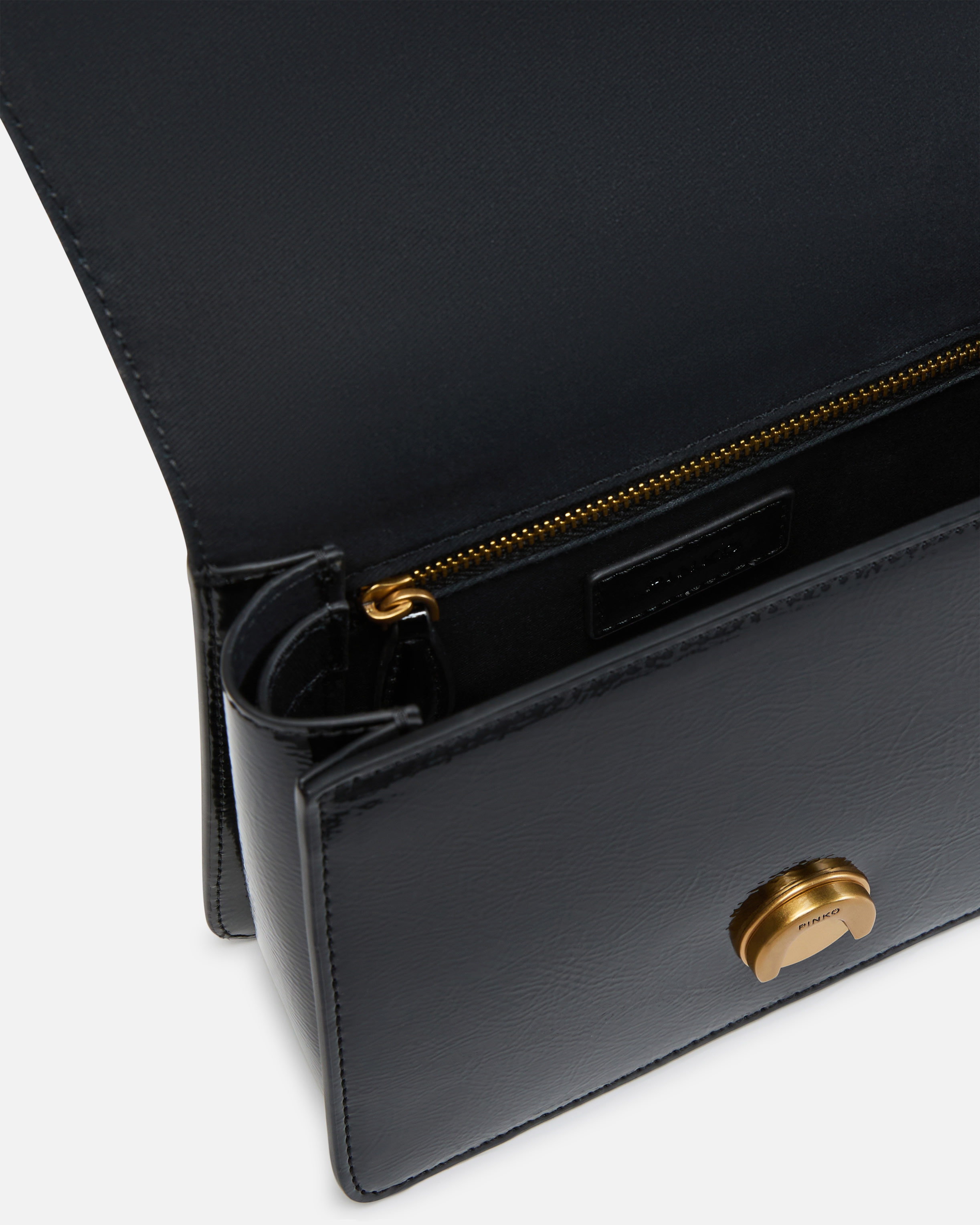 Pinko Love Bag Handbag With Handle And Shoulder Strap With Shiny Leather Effect In Noir-vieil Or
