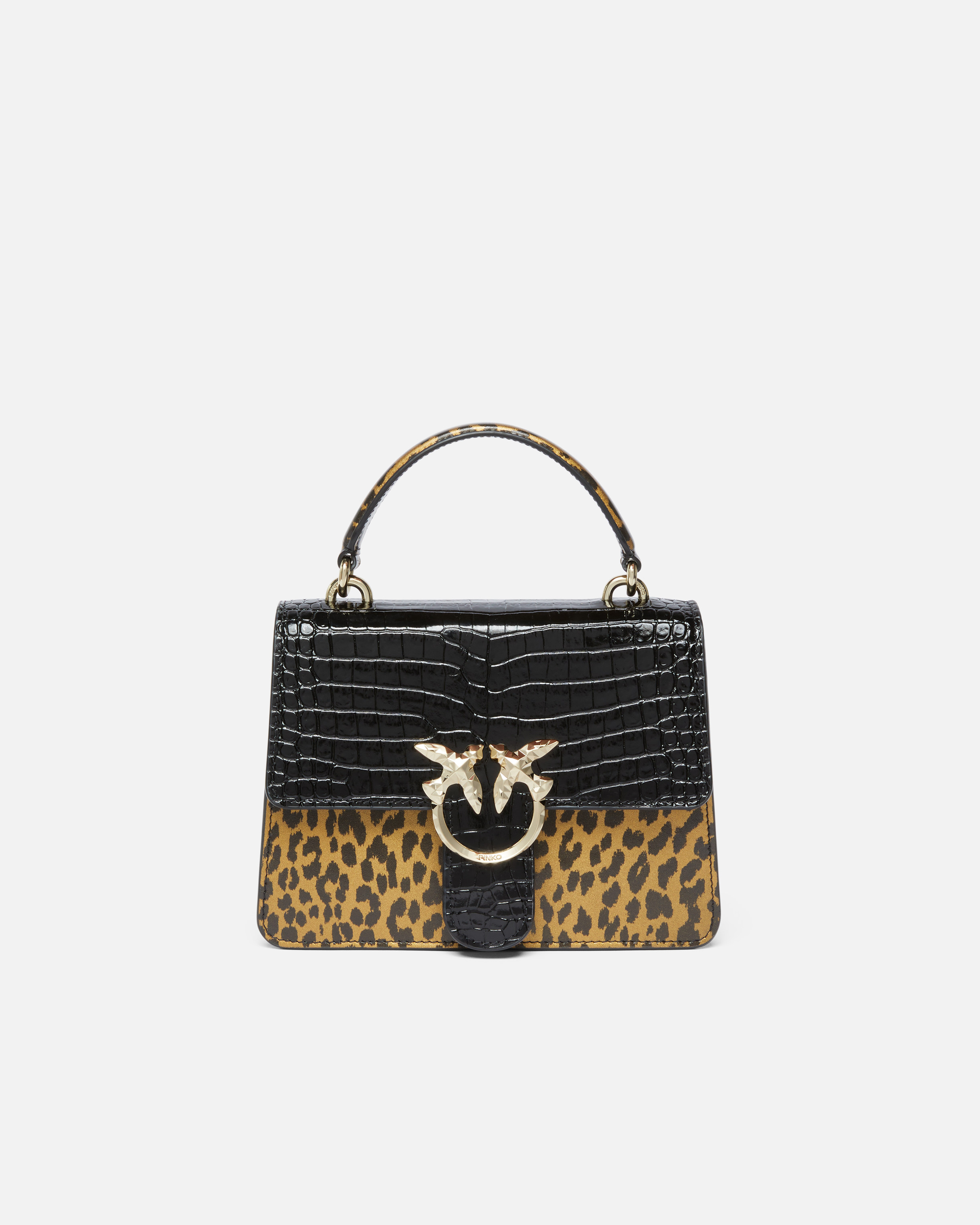 Pinko Galleria Animal And Croc-print Bag With Shoulder Strap In Noir/or-or Clair