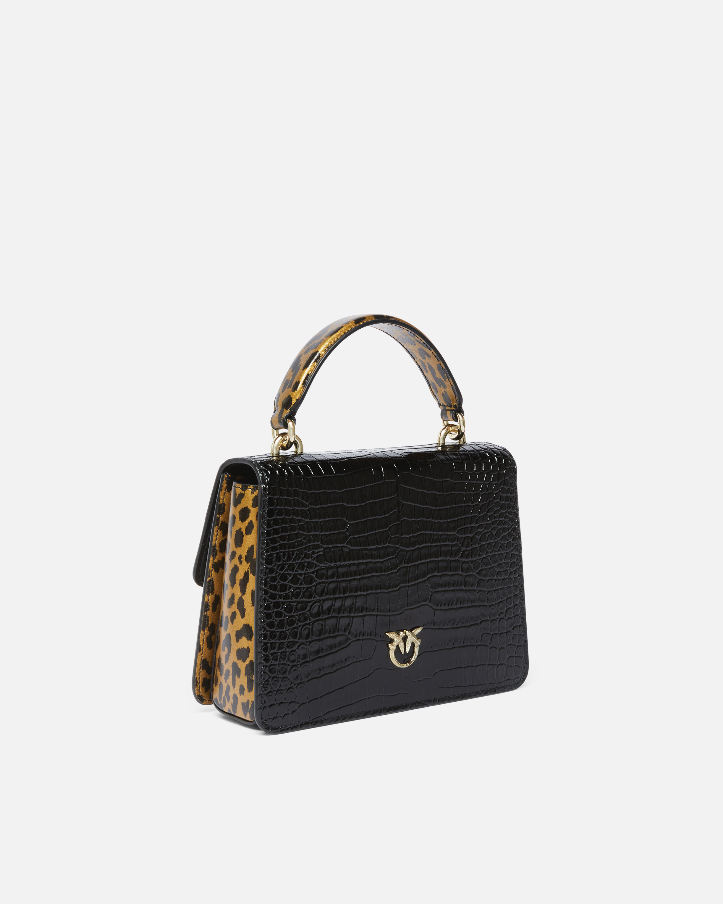 Pinko Galleria Animal And Croc-print Bag With Shoulder Strap In Noir/or-or Clair