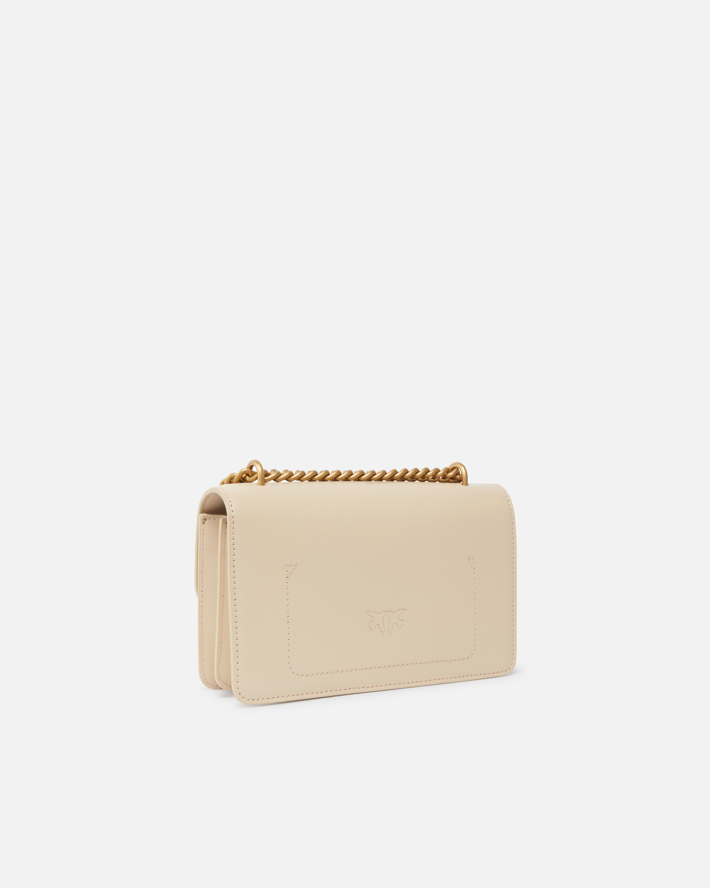Pinko Leather Shoulder Bag With Metal Love Birds Buckle In Neutral