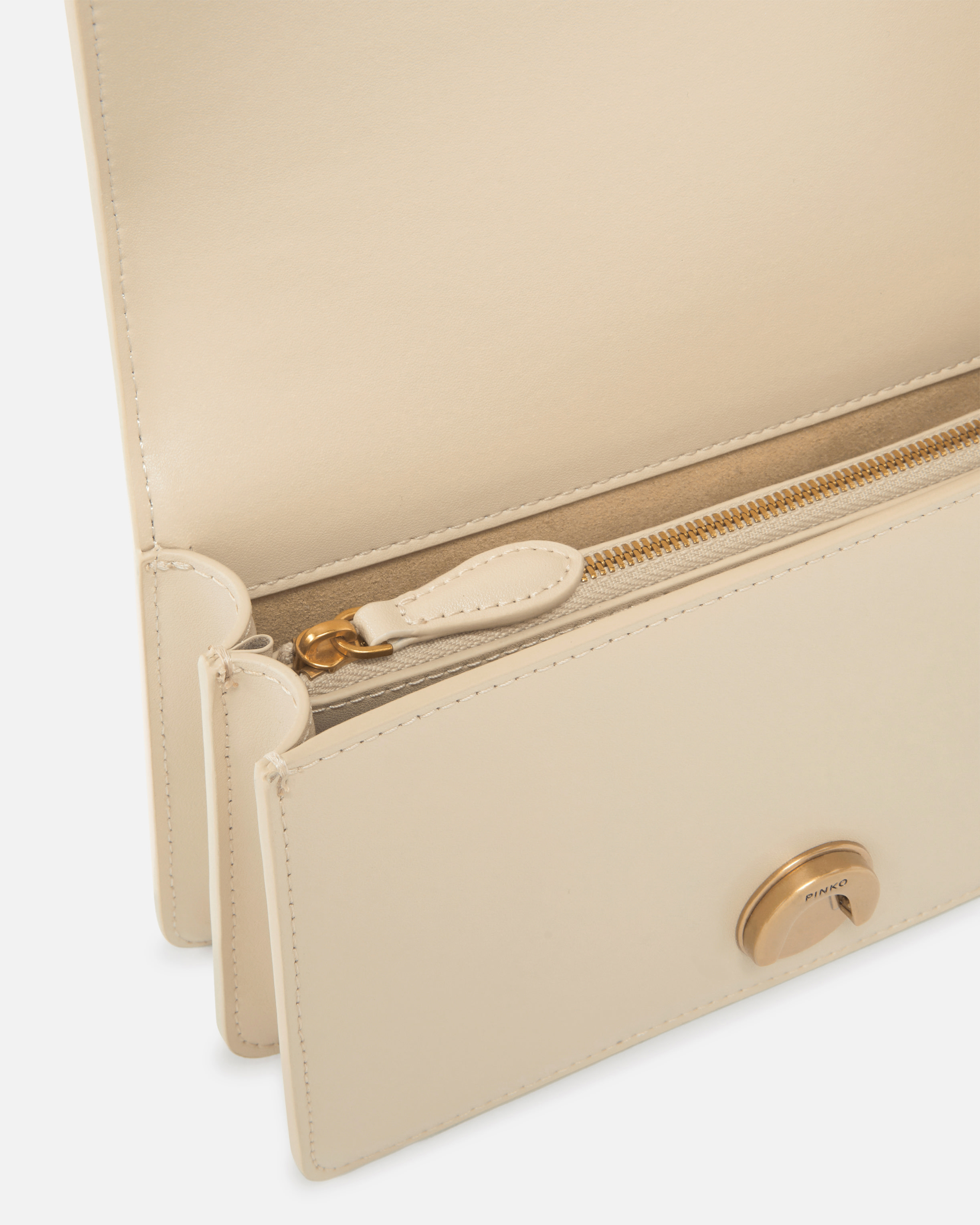 Pinko Leather Shoulder Bag With Metal Love Birds Buckle In Neutral