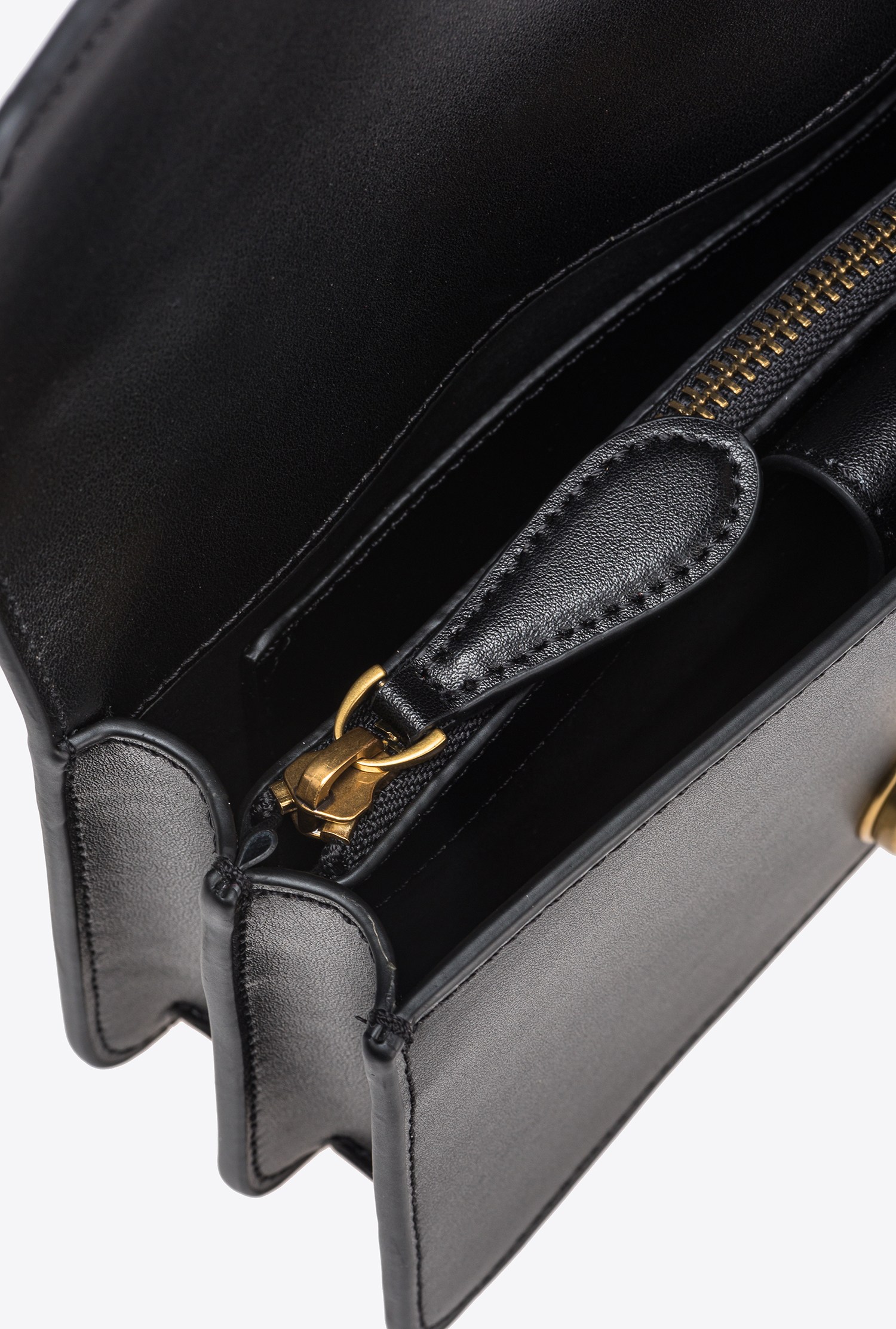 Pinko Mini Love Bag Soft Shoulder Bag In Leather In Black-antique Gold
