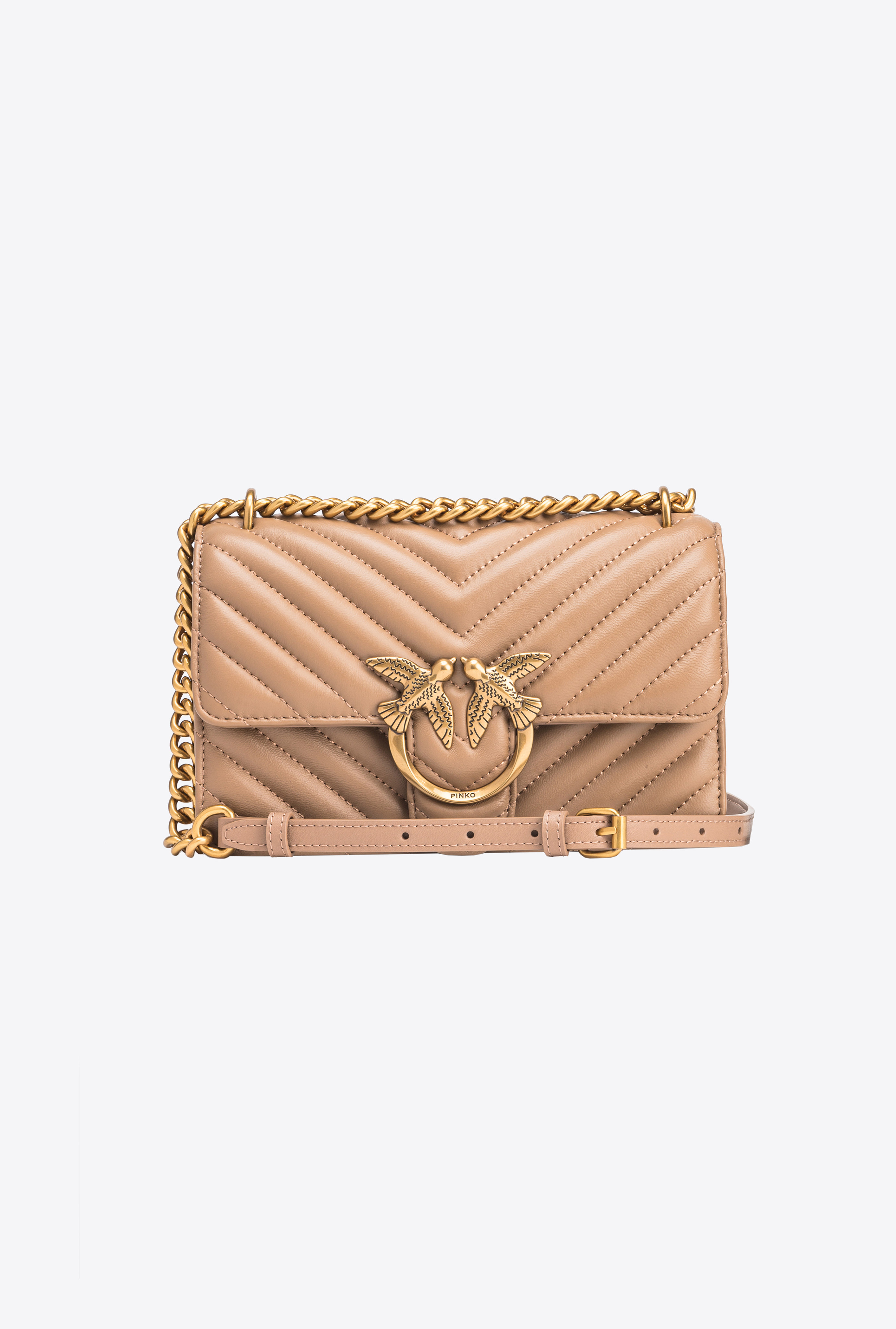 Pinko Mini Love Bag One Chevron In Ginger Biscuit-antique Gold