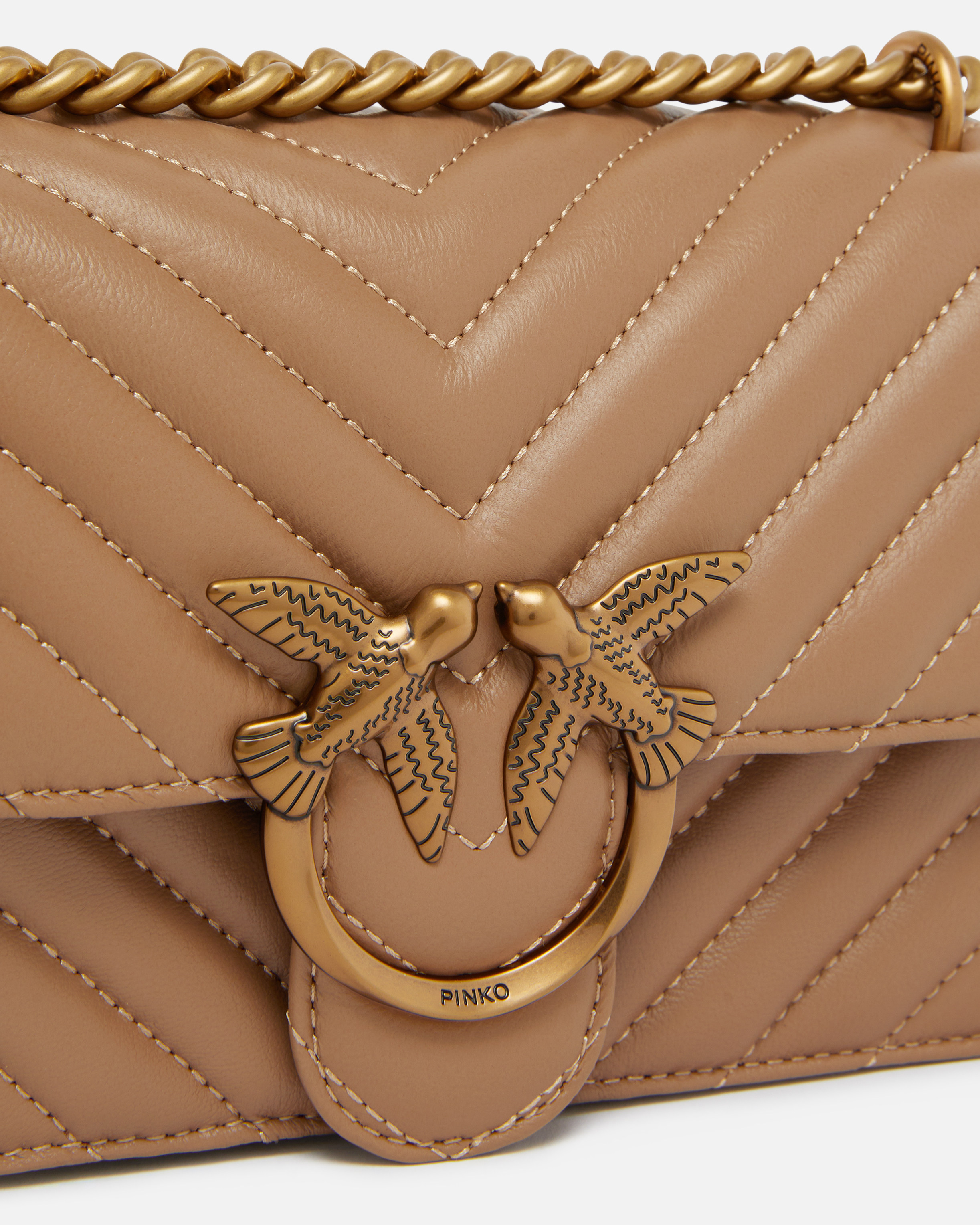 Pinko Mini Love Bag One Chevron In Ginger Biscuit-antique Gold