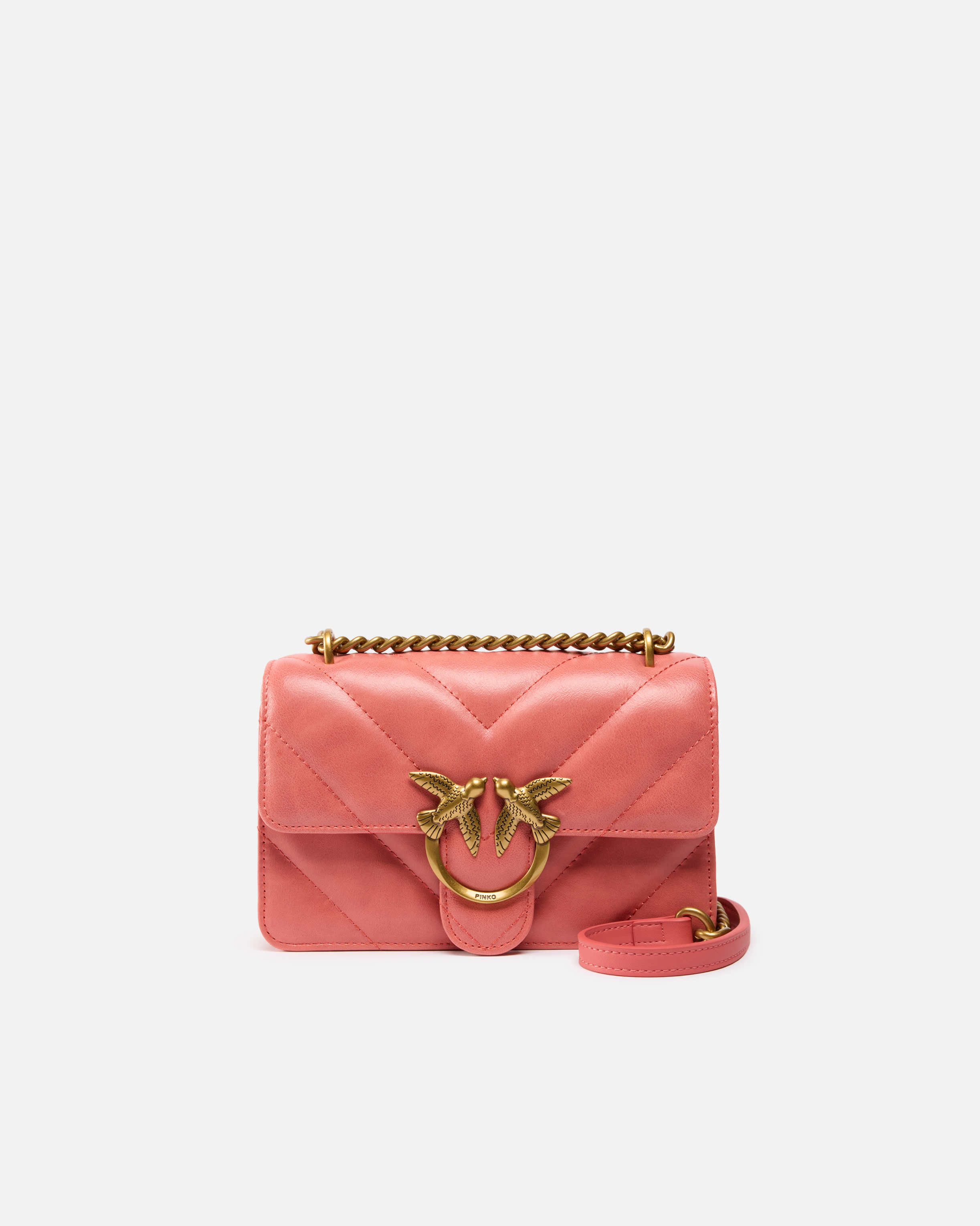 Pinko Love Bag Mini Crossbody Bag In Distressed-effect Leather In Corail Épicé-or Antique