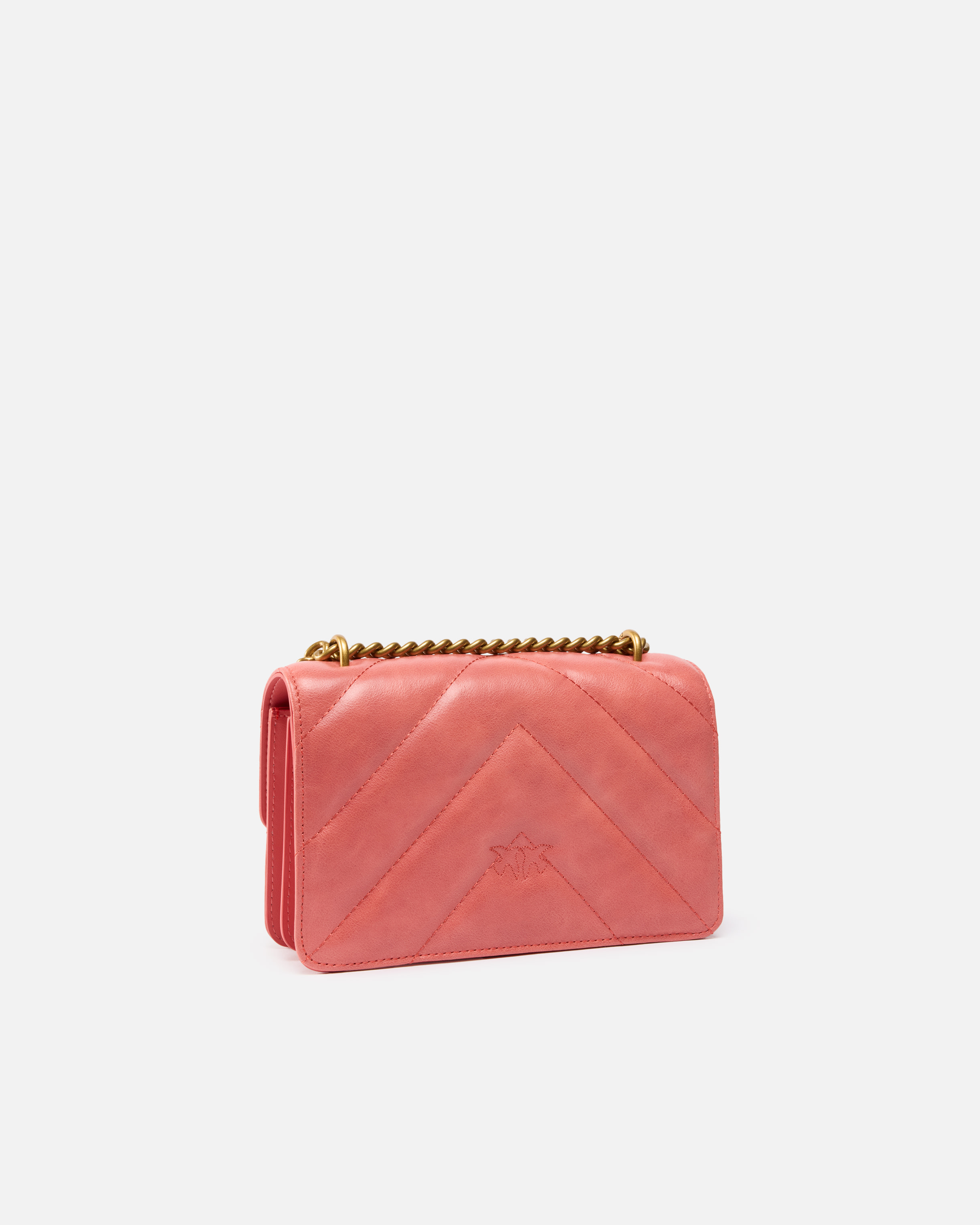 Pinko Love Bag Mini Crossbody Bag In Distressed-effect Leather In Corail Épicé-or Antique
