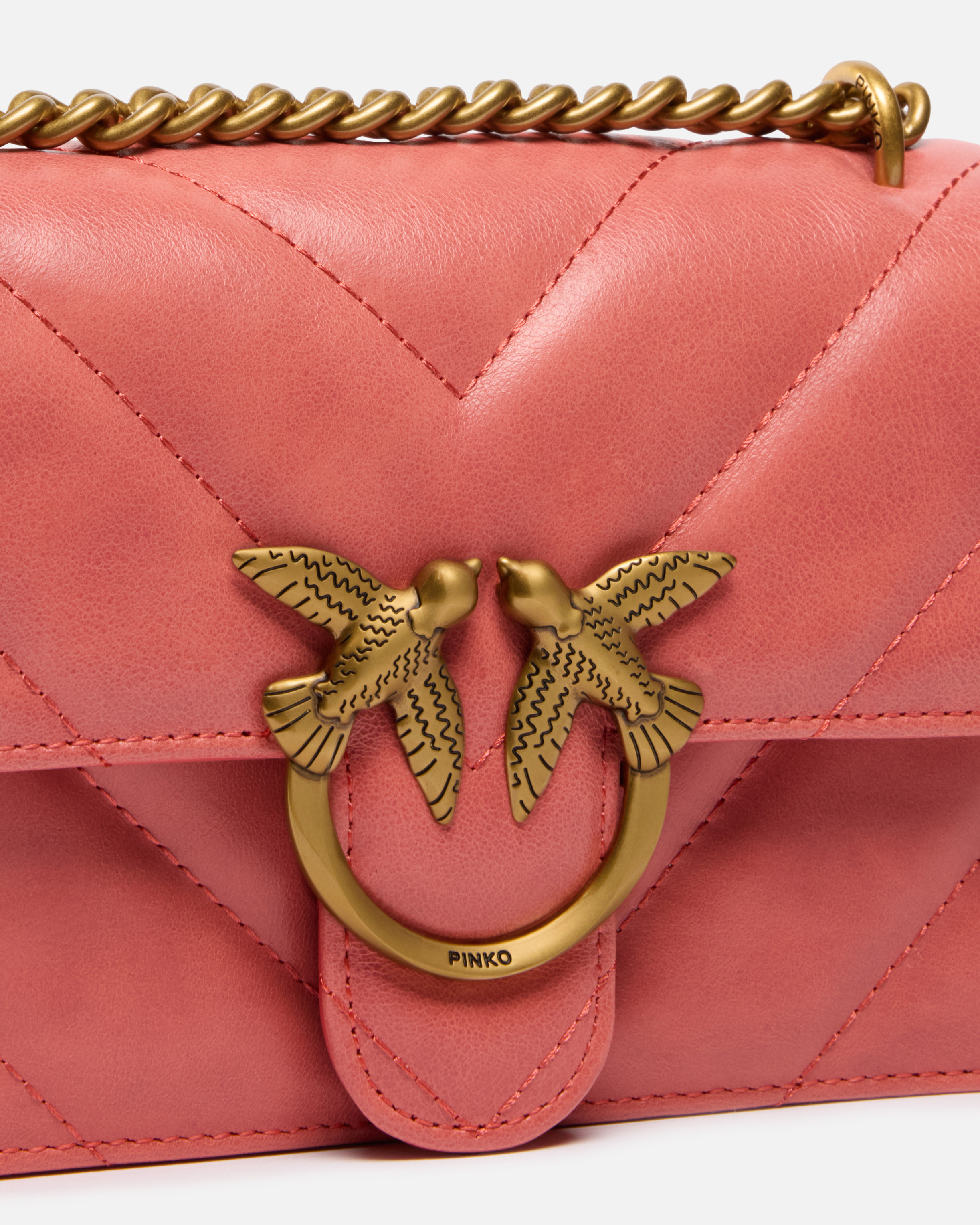 Pinko Love Bag Mini Crossbody Bag In Distressed-effect Leather In Corail Épicé-or Antique