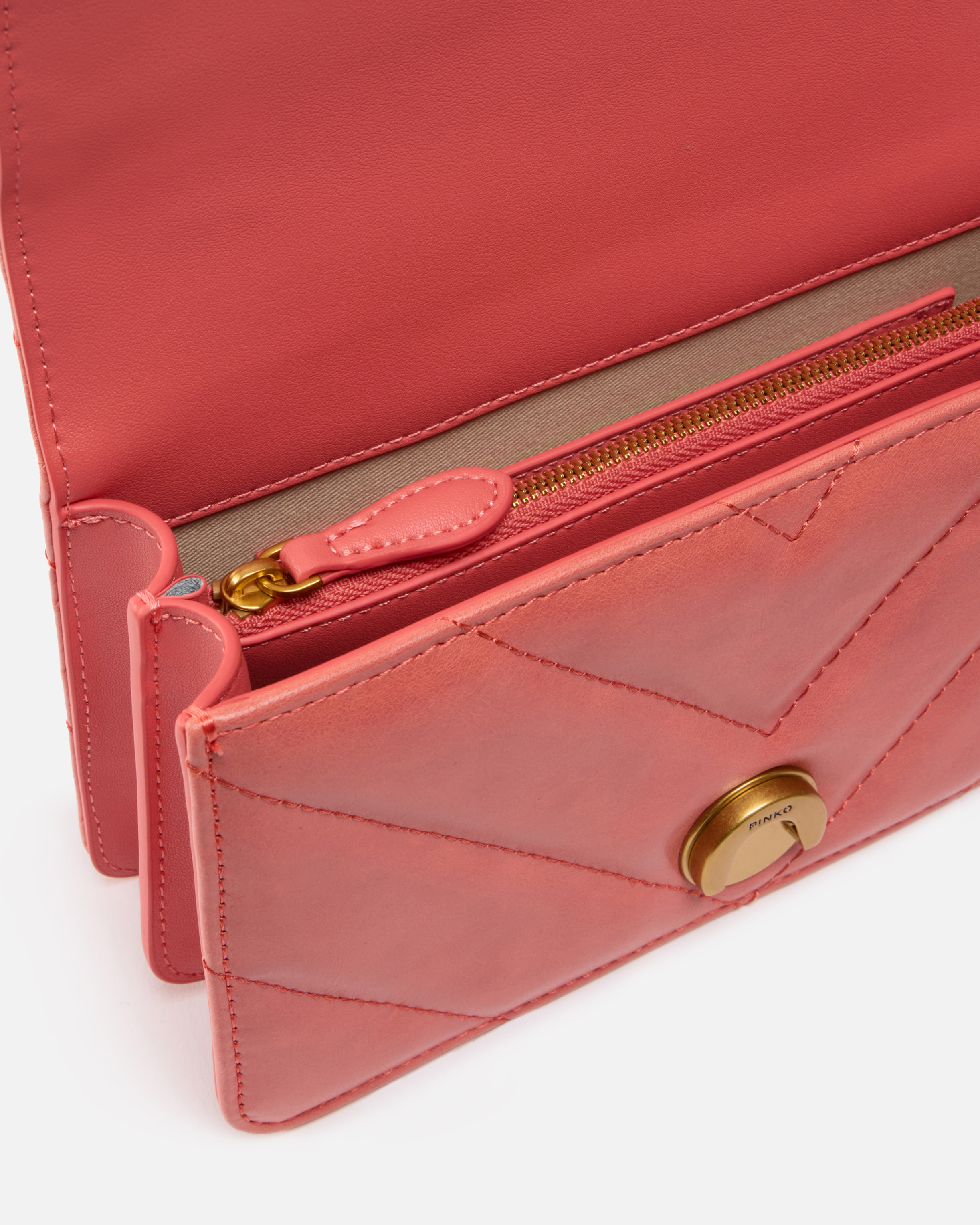 Pinko Love Bag Mini Crossbody Bag In Distressed-effect Leather In Corail Épicé-or Antique
