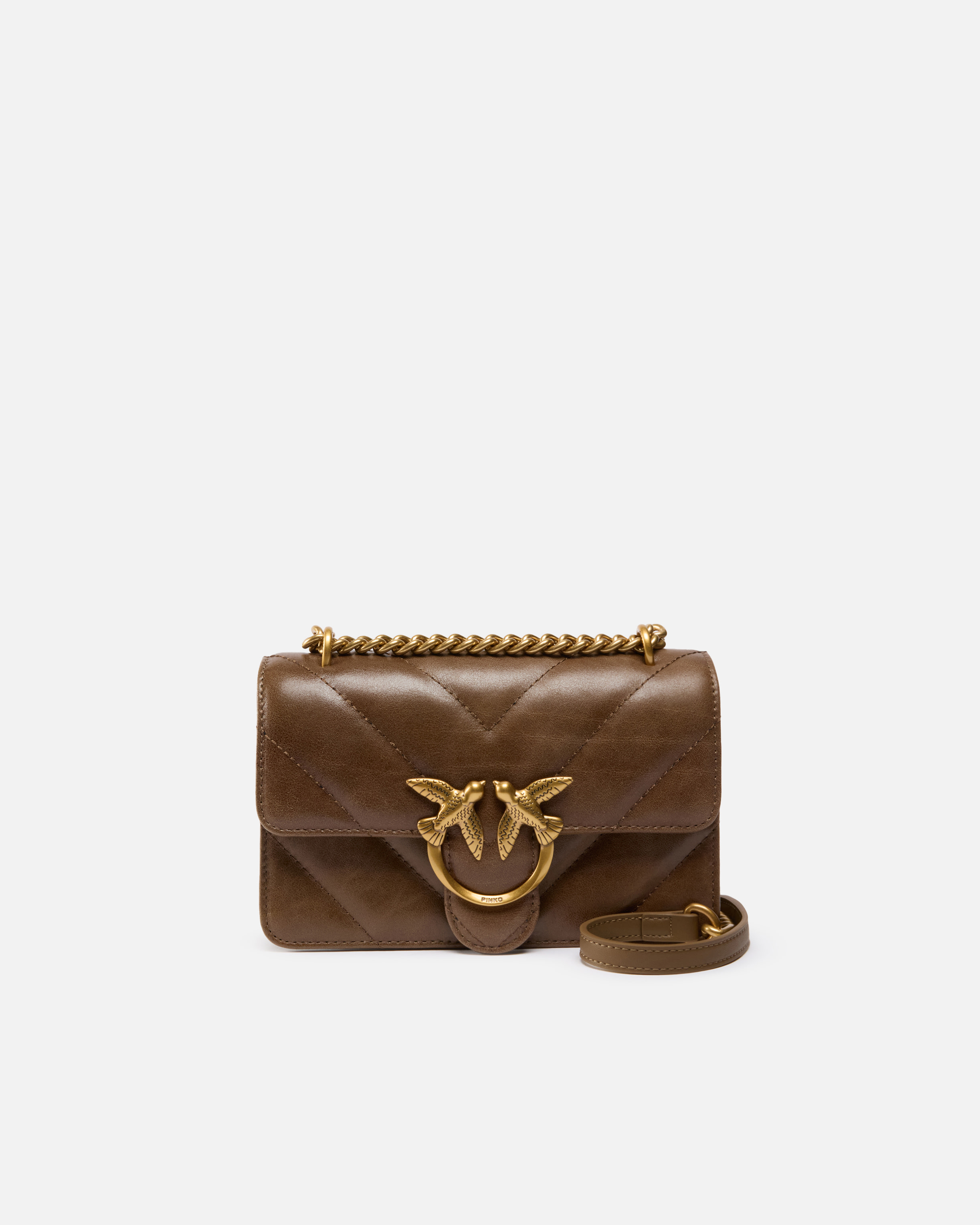 Pinko Love Bag Mini Crossbody Bag In Distressed-effect Leather In Troglodyte-or Antique