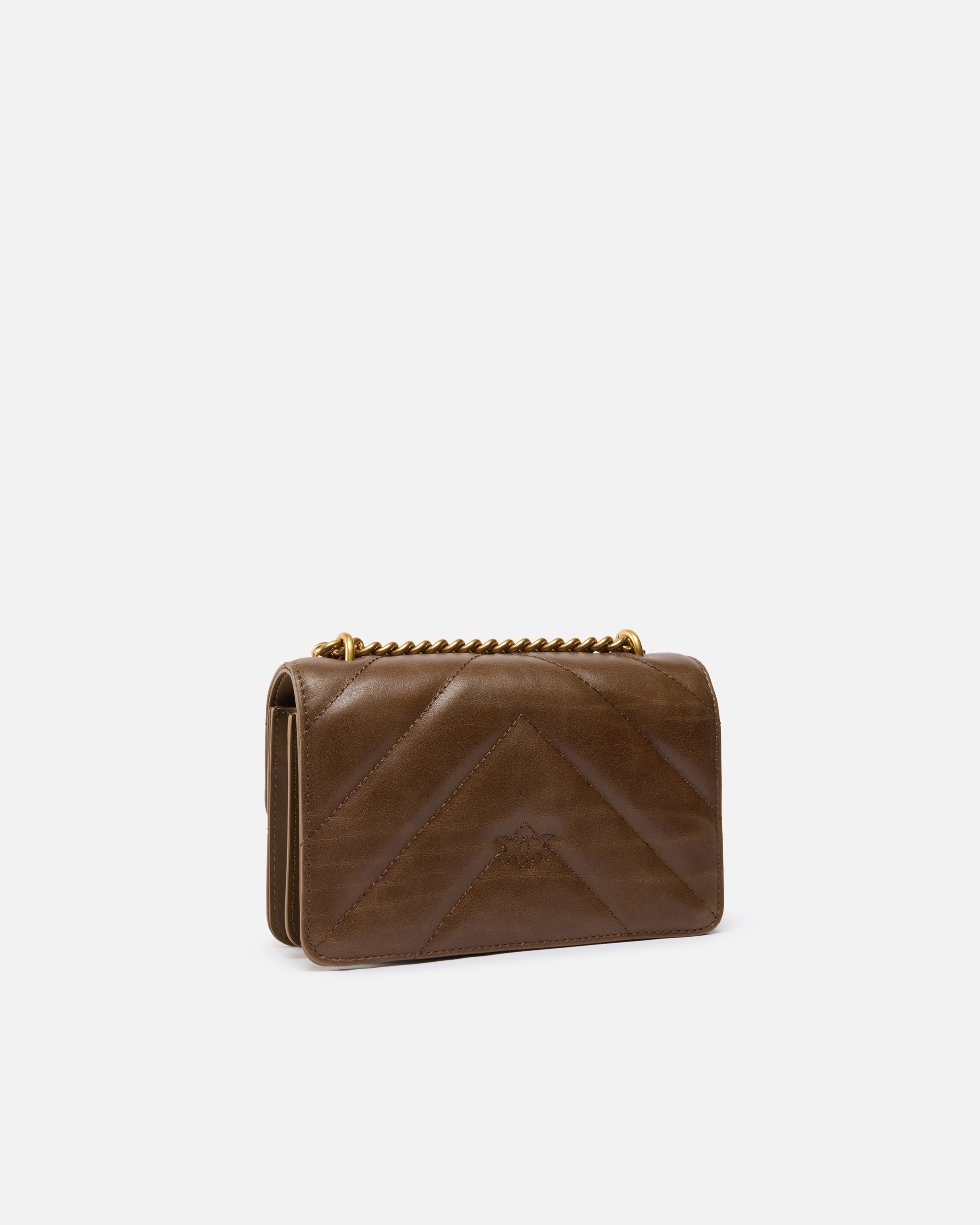 Pinko Love Bag Mini Crossbody Bag In Distressed-effect Leather In Troglodyte-or Antique