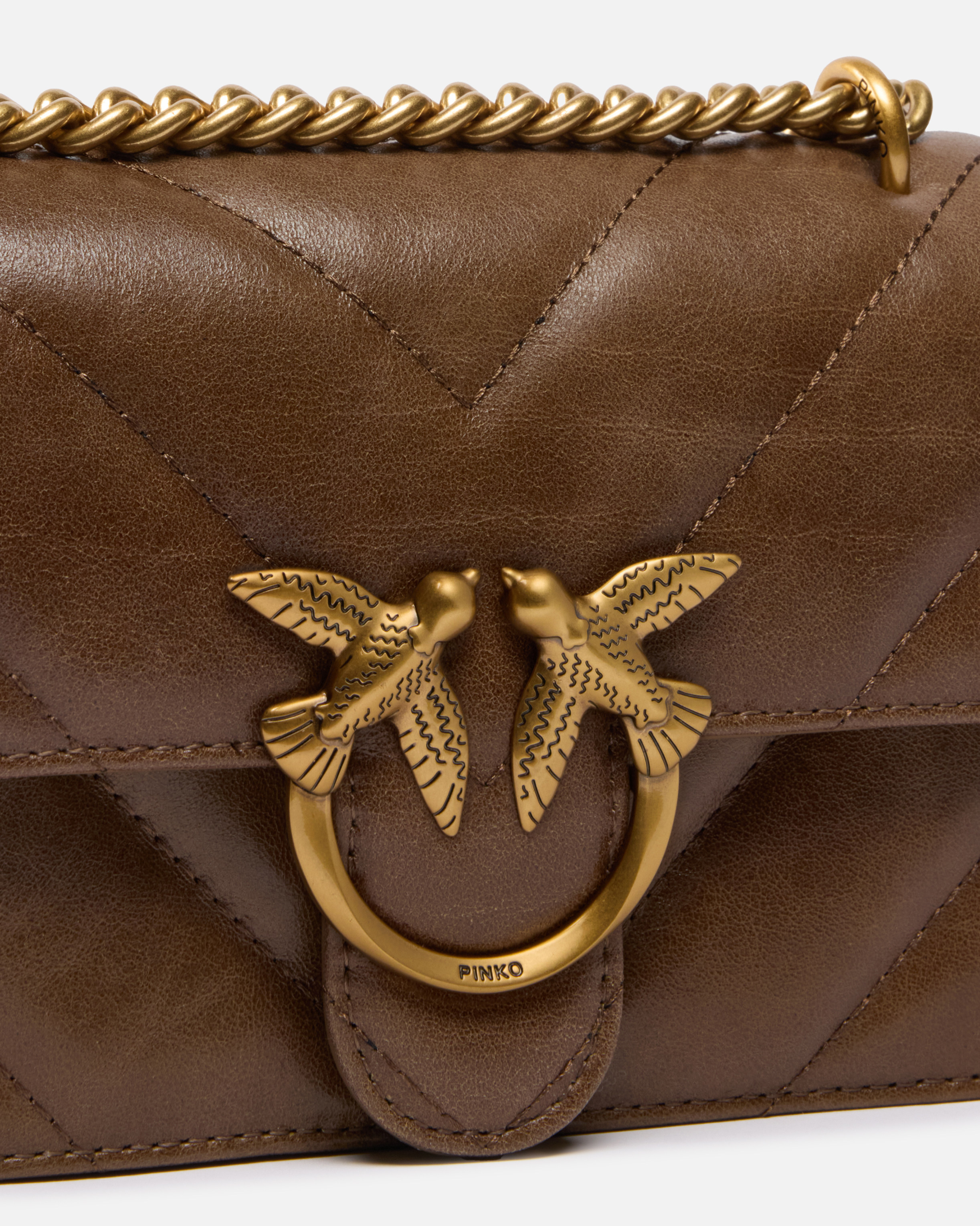 Pinko Love Bag Mini Crossbody Bag In Distressed-effect Leather In Troglodyte-or Antique