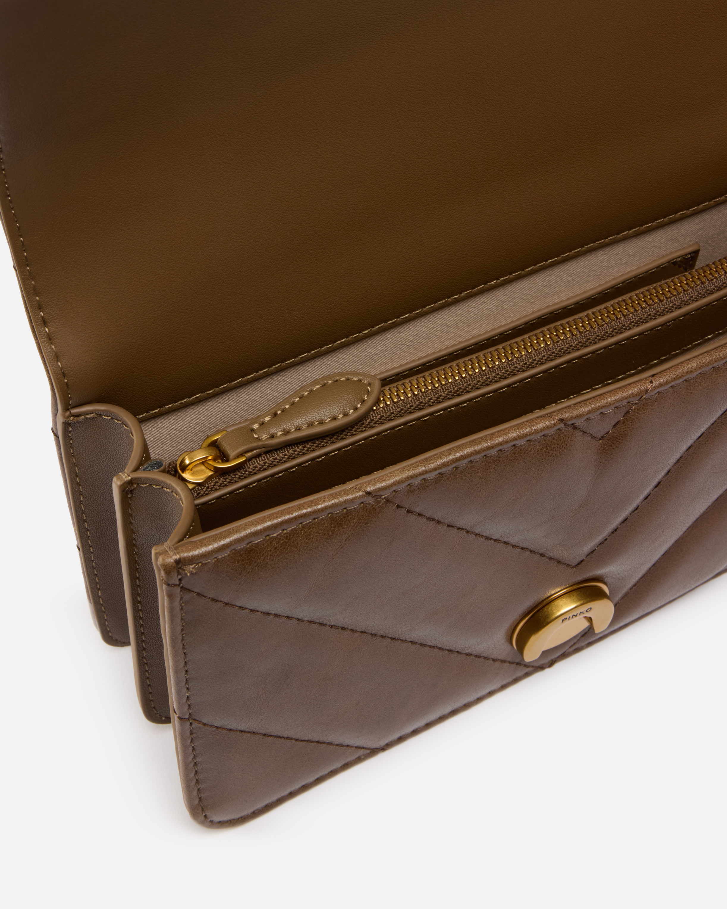 Pinko Love Bag Mini Crossbody Bag In Distressed-effect Leather In Troglodyte-or Antique
