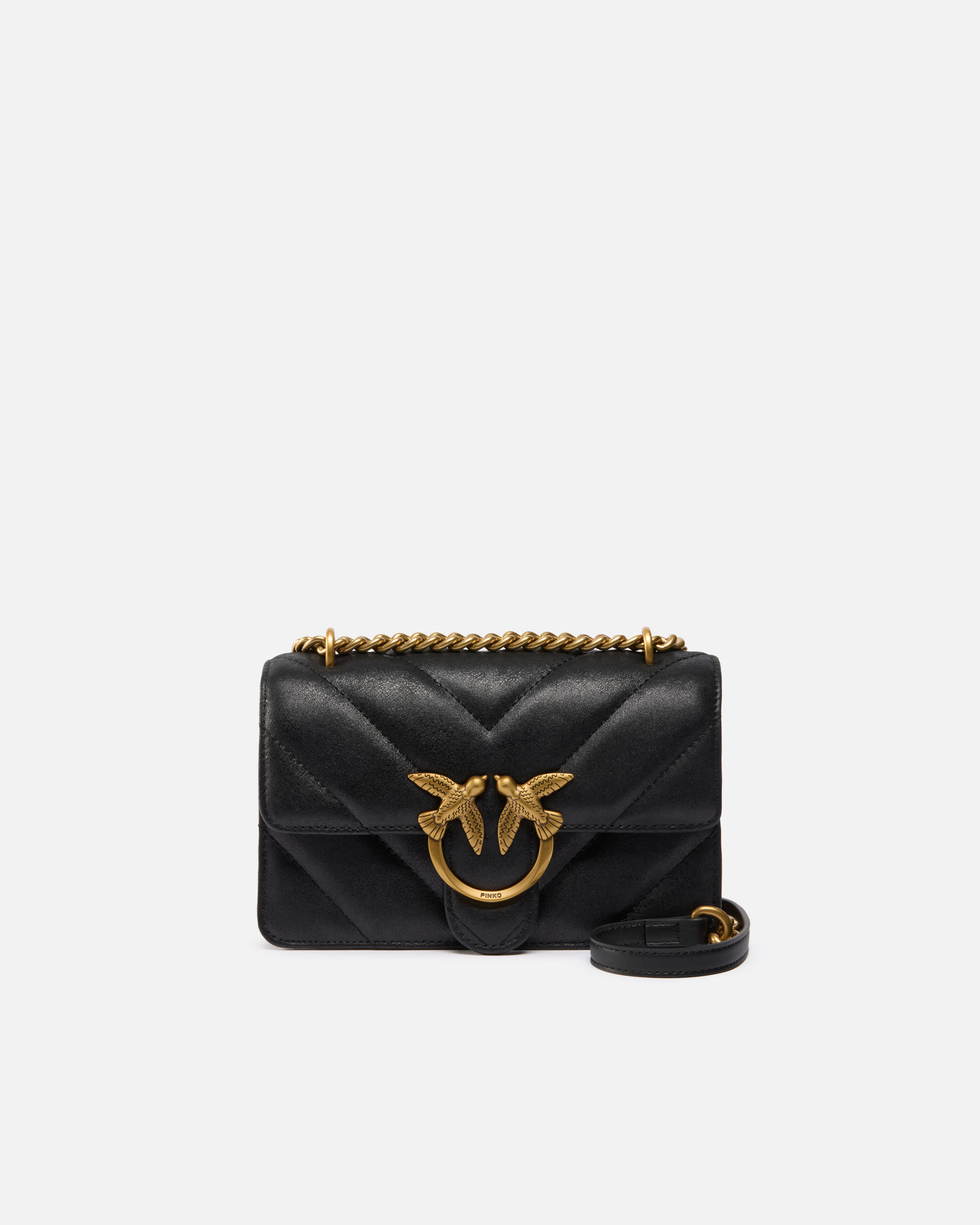 Pinko Love Bag Mini Crossbody Bag In Distressed-effect Leather In Noir-vieil Or