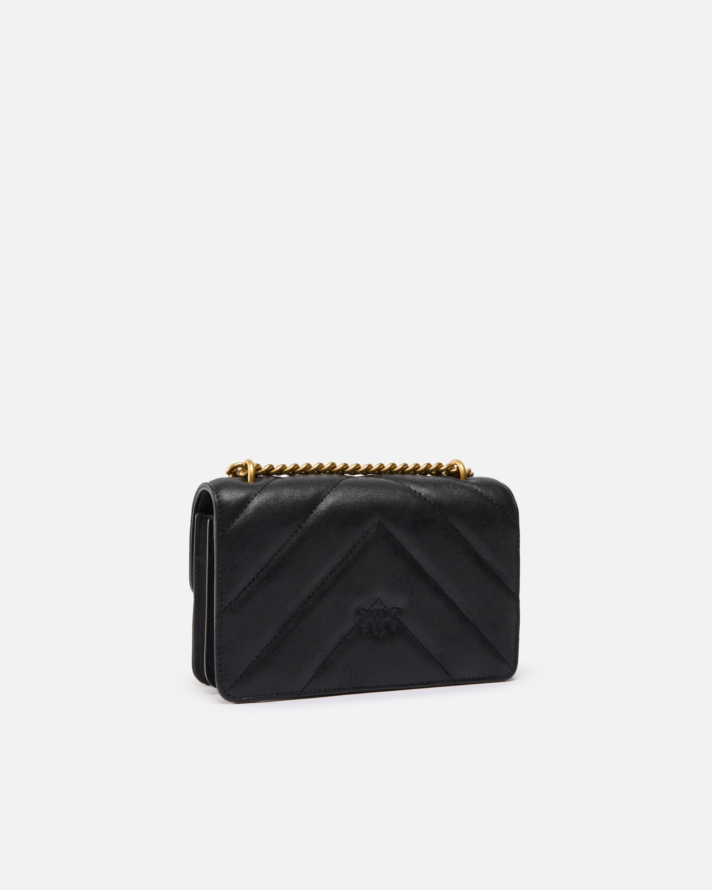 Pinko Love Bag Mini Crossbody Bag In Distressed-effect Leather In Noir-vieil Or