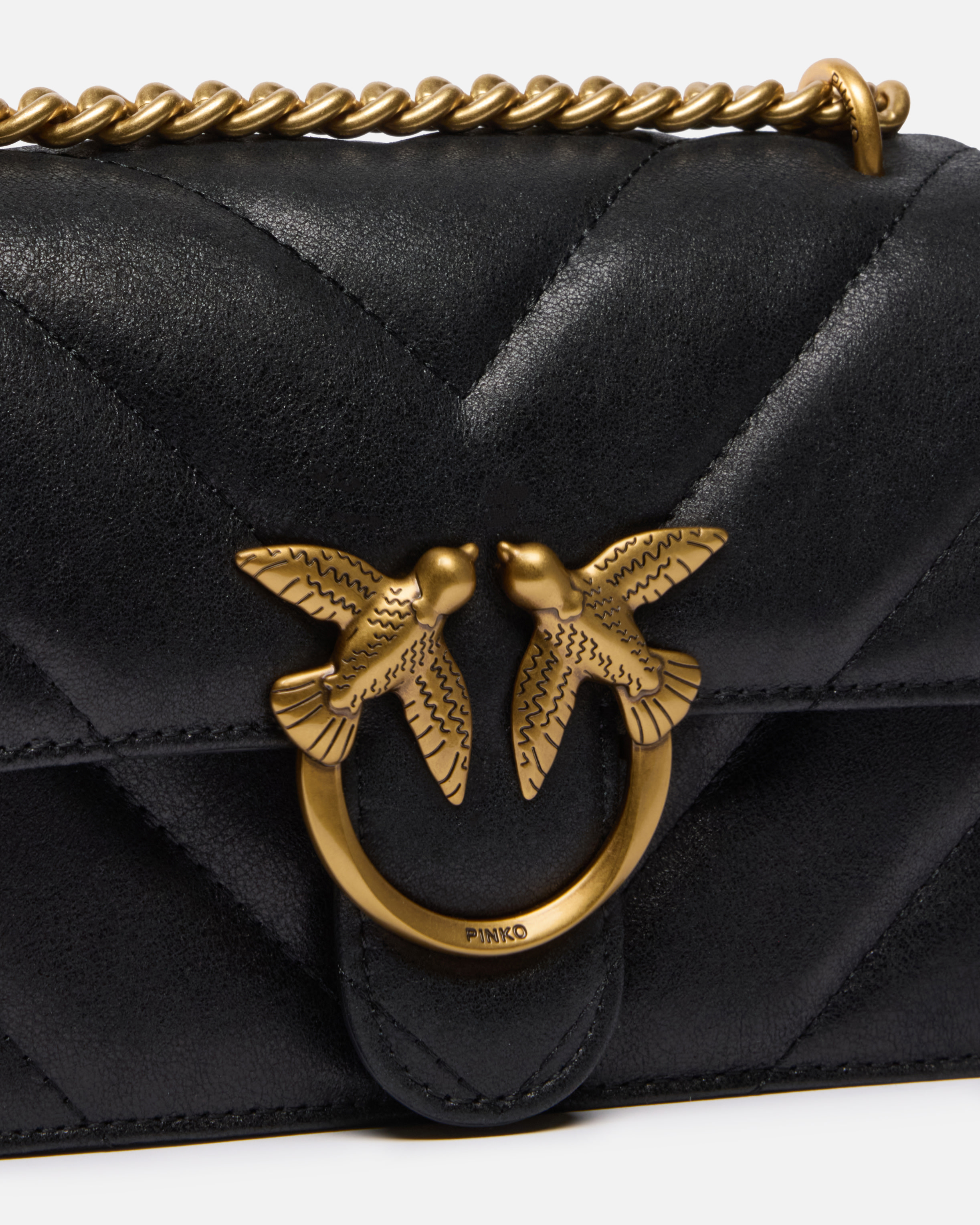Pinko Love Bag Mini Crossbody Bag In Distressed-effect Leather In Noir-vieil Or