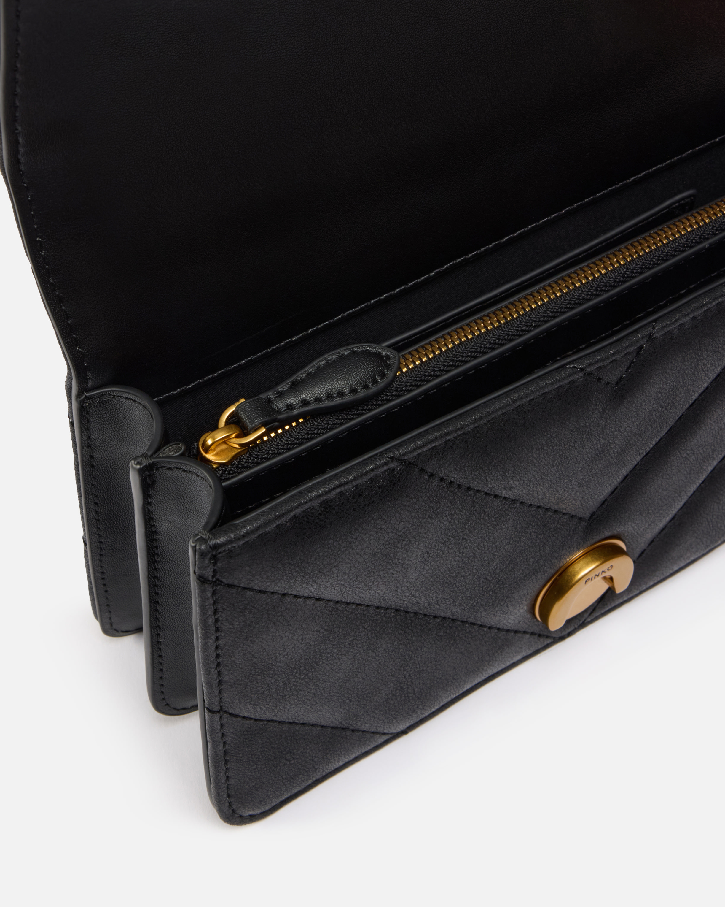 Pinko Love Bag Mini Crossbody Bag In Distressed-effect Leather In Noir-vieil Or