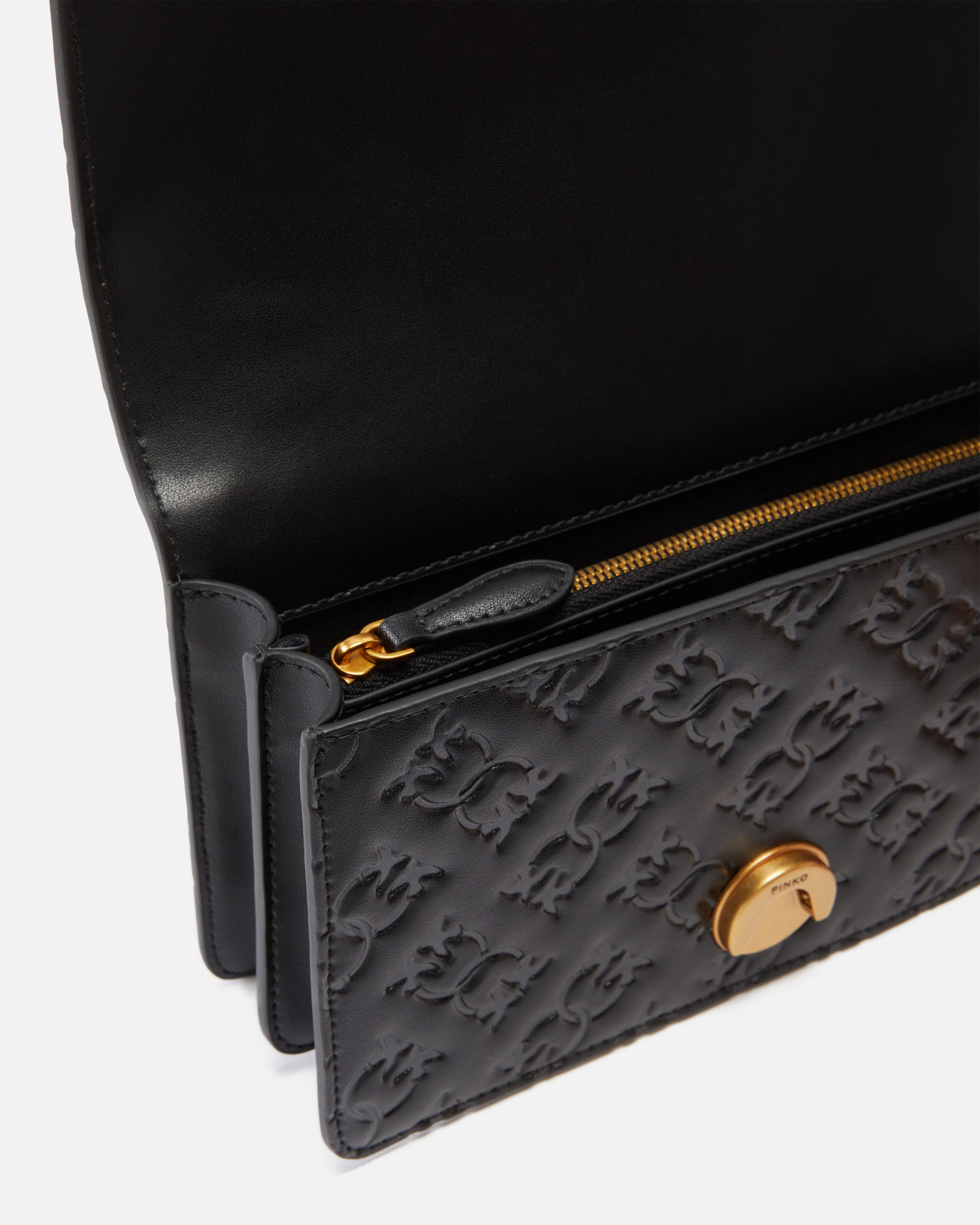 Pinko Love Bag Mini Crossbody Bag With Imprimé Logo In Black-antique Gold
