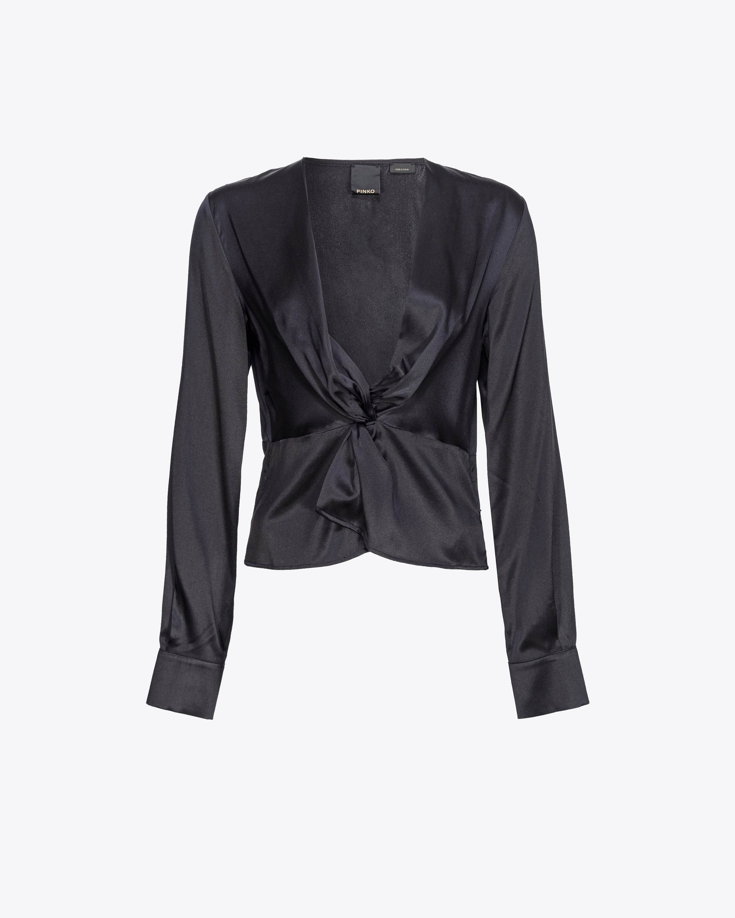 Pinko Silk Blouse With Twist Detail In Limo Black