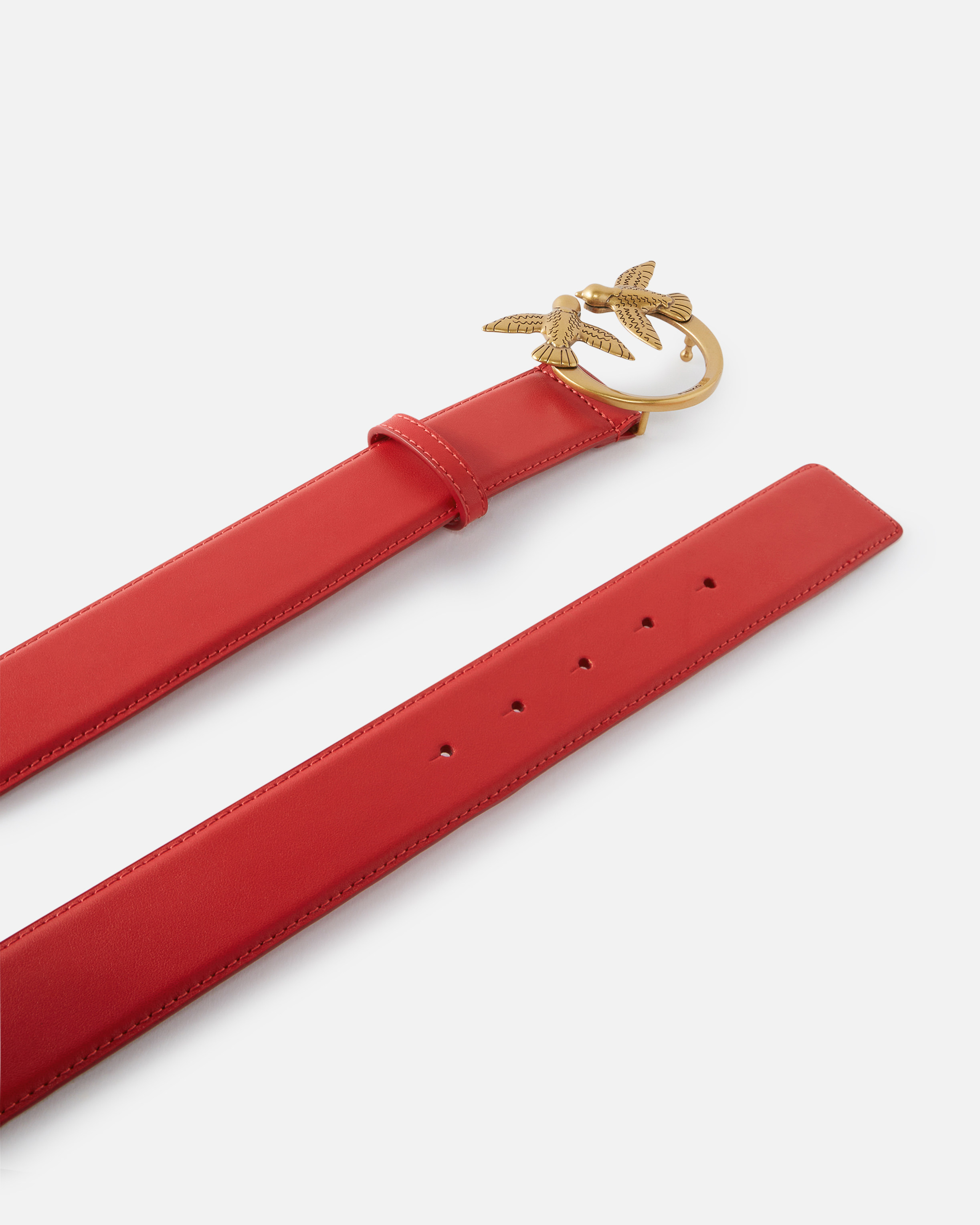 Pinko Love Birds Leather Belt In Red-antique Gold