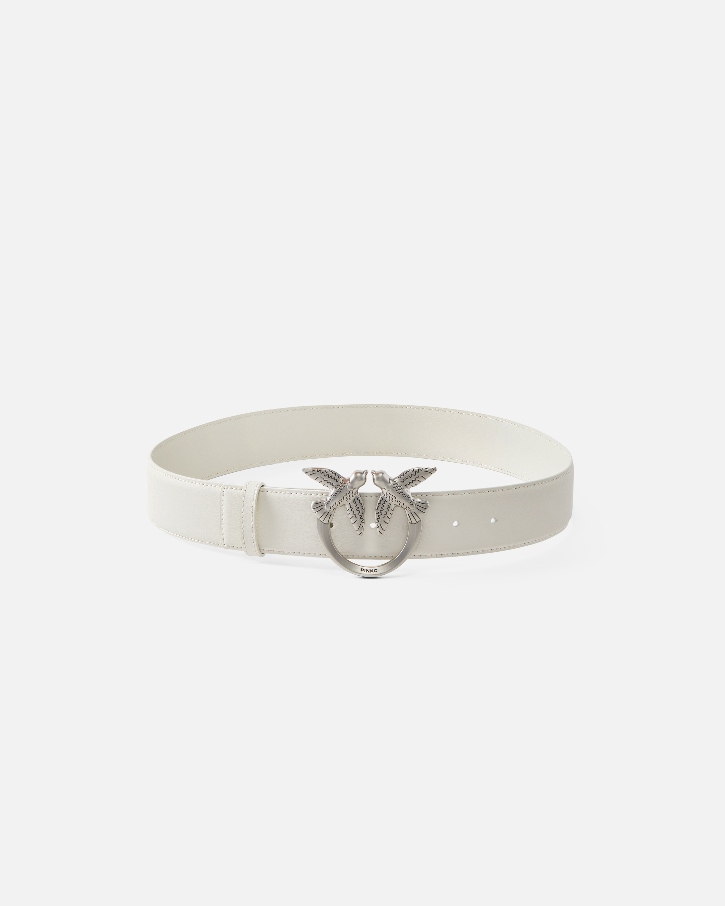 Pinko Love Birds High Leather Belt 4cm In Blanc+blanc-vieil Argent