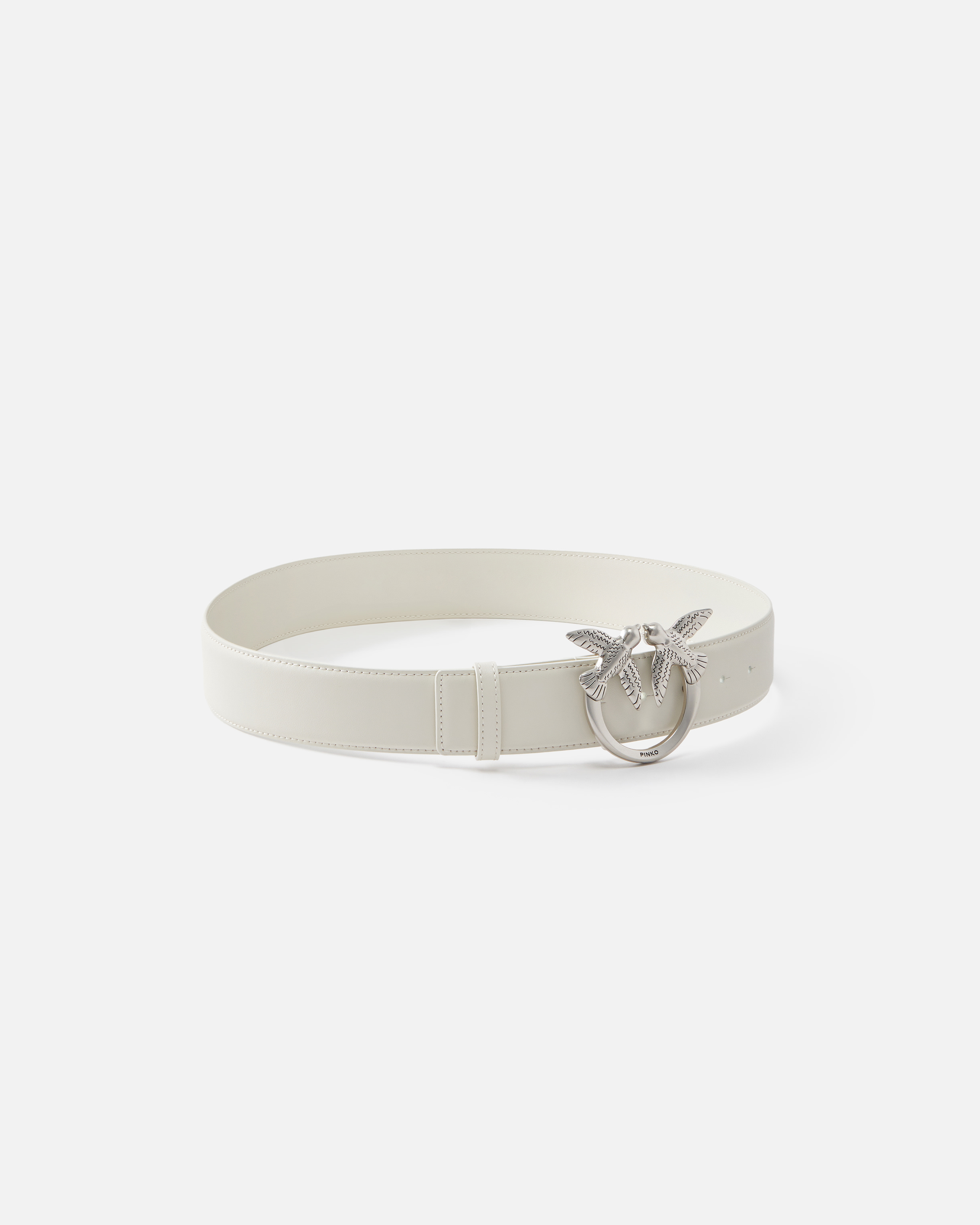 Pinko Love Birds High Leather Belt 4cm In Blanc+blanc-vieil Argent