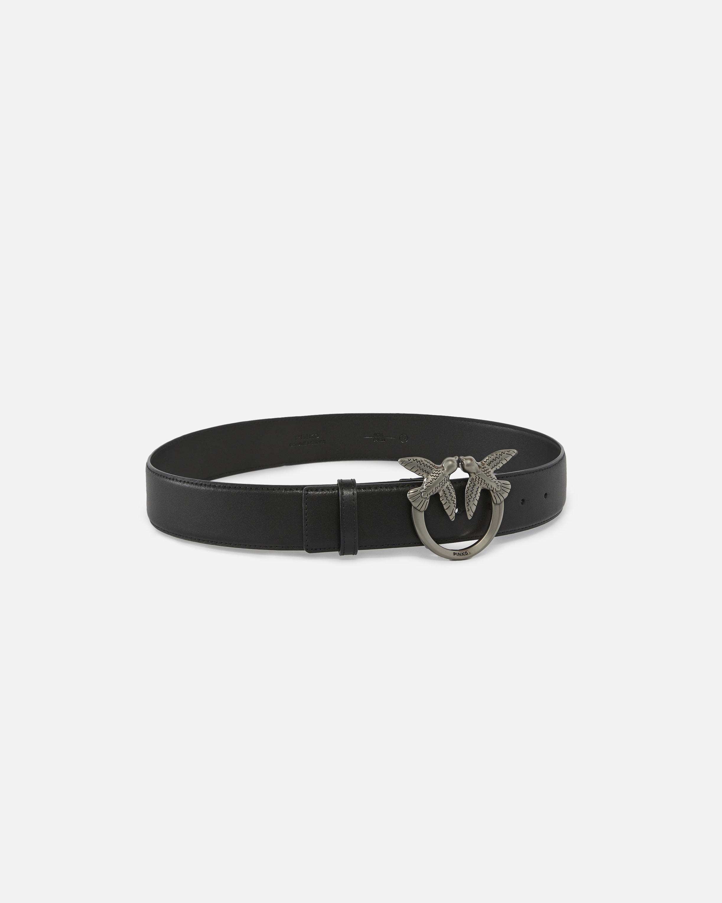 Pinko Love Birds High Leather Belt 4cm In Noir-vieil Argent