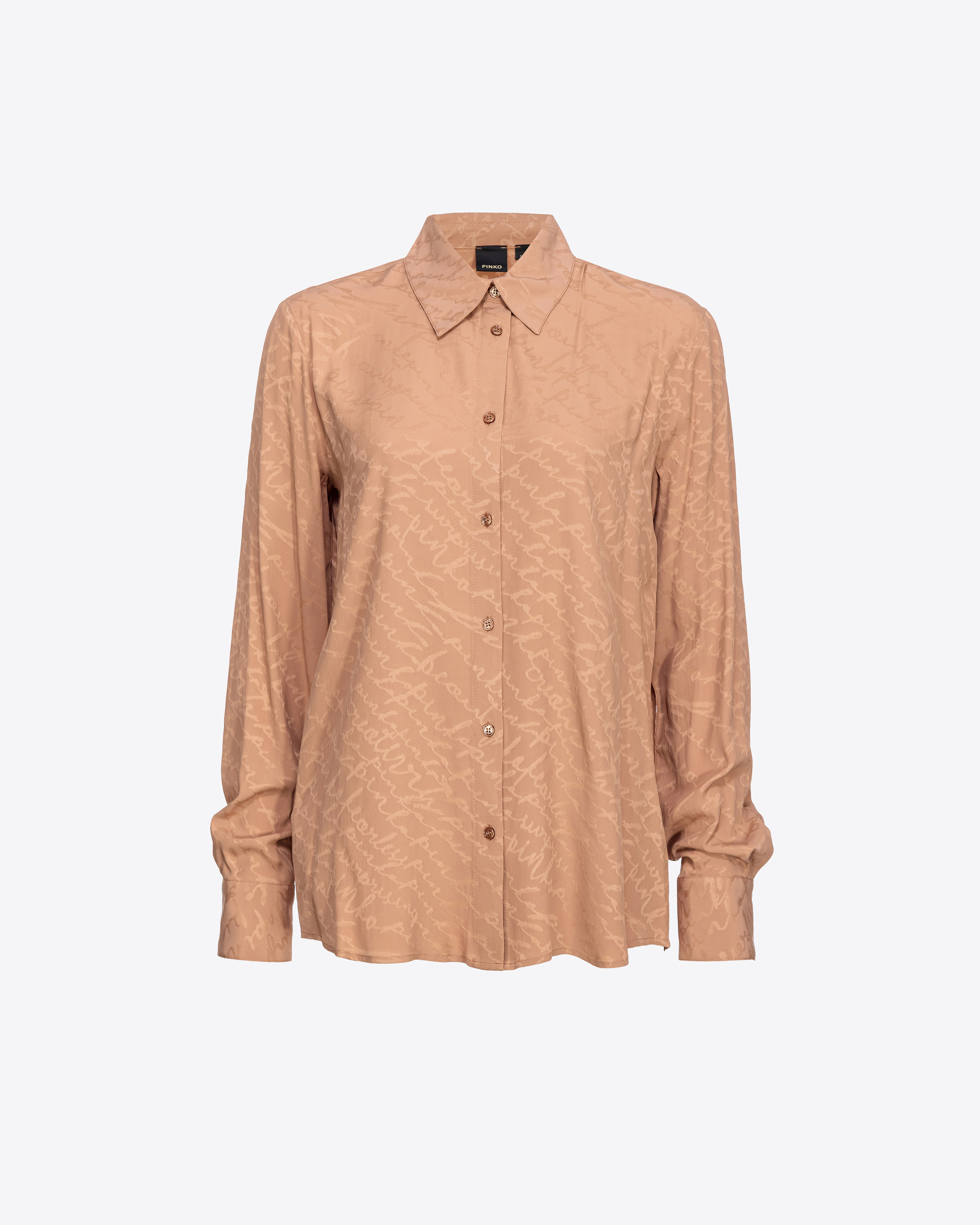 Pinko Flowing Jacquard Logo Shirt In Café Au Lait Fonc.