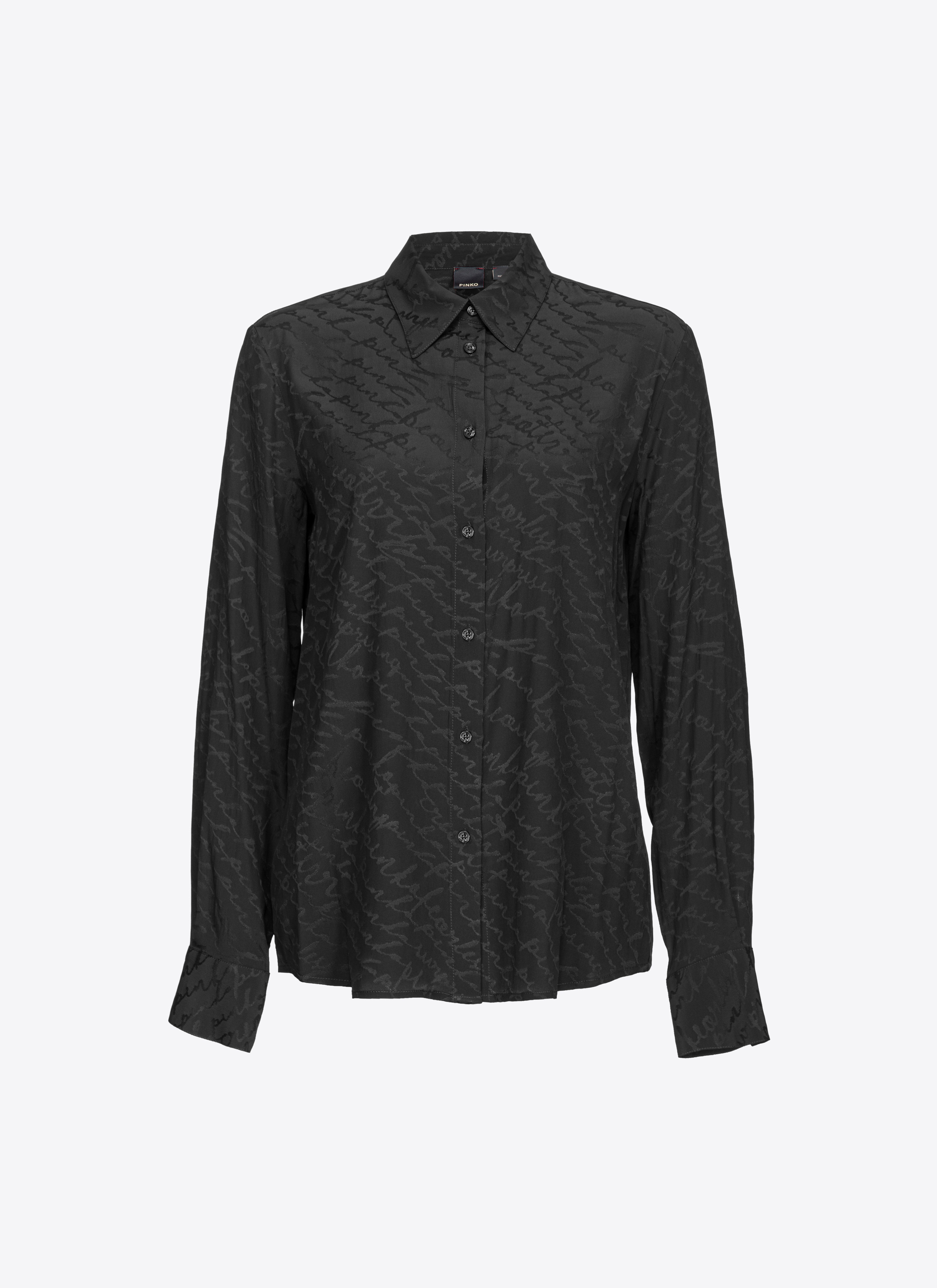 Shop Pinko Camicia Jacquard Logo Fluido In Limo Black