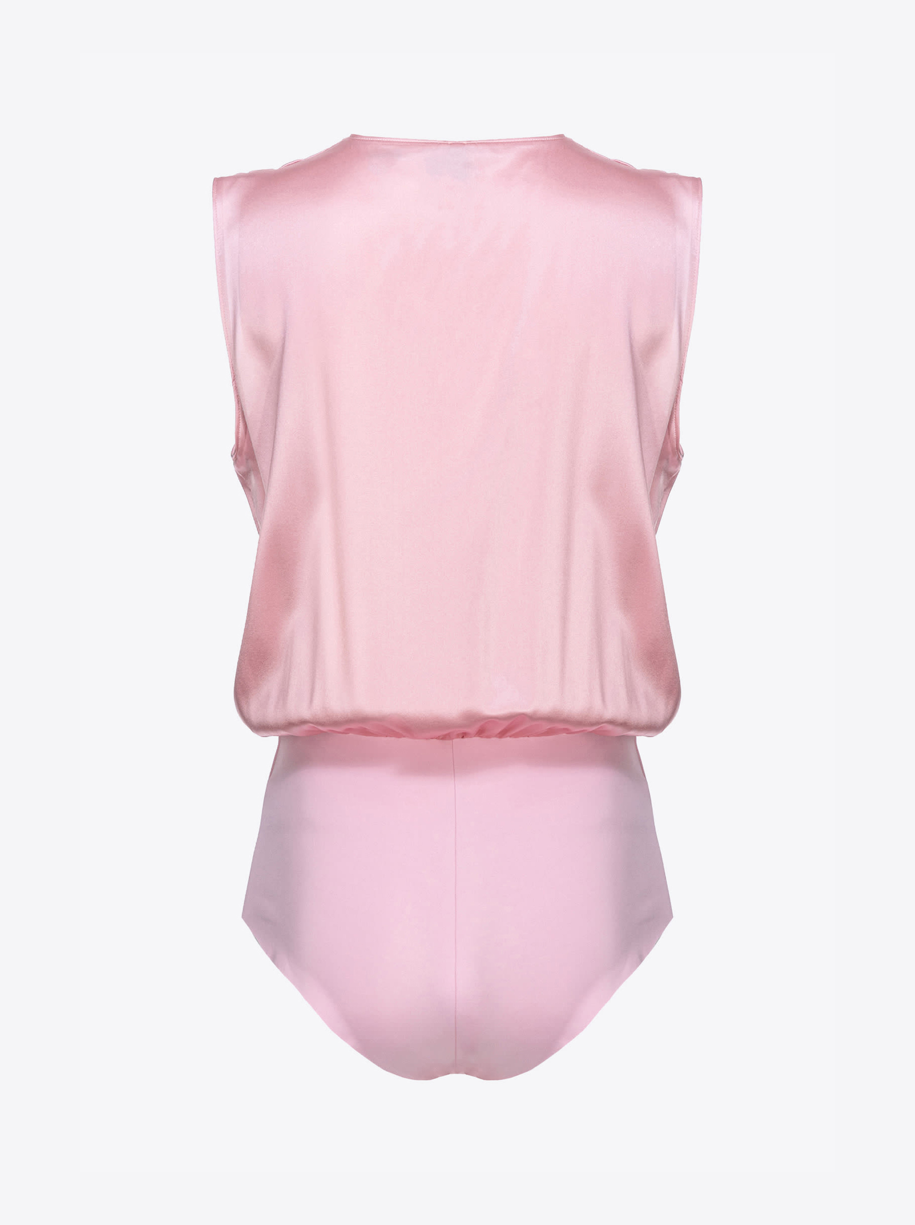 Shop Pinko Stretch Satin Wrap-front Bodysuit In Fumo Orchidea