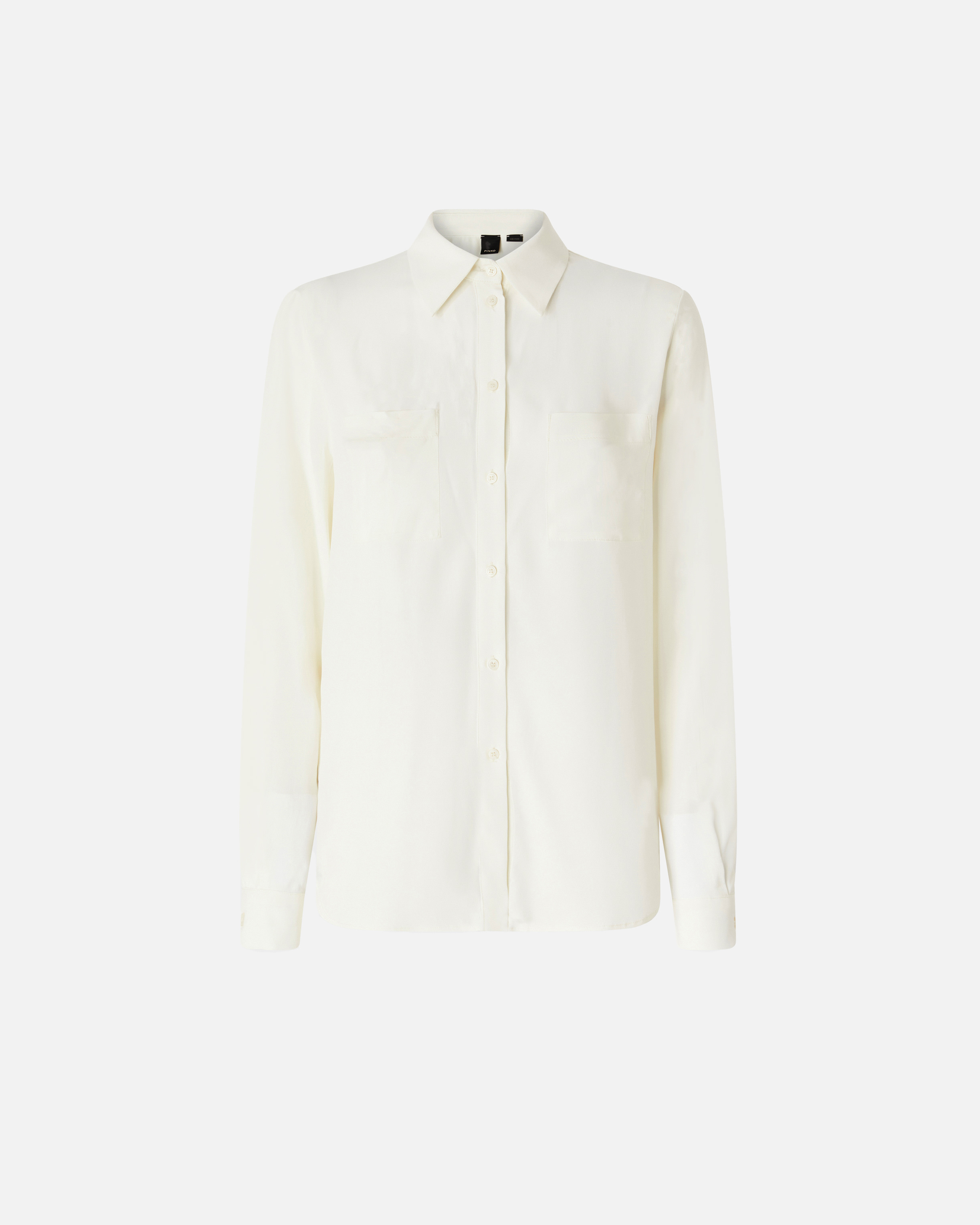 Pinko Silk-blend Shirt With Breast Pocket In Vanilla Ice-cream White