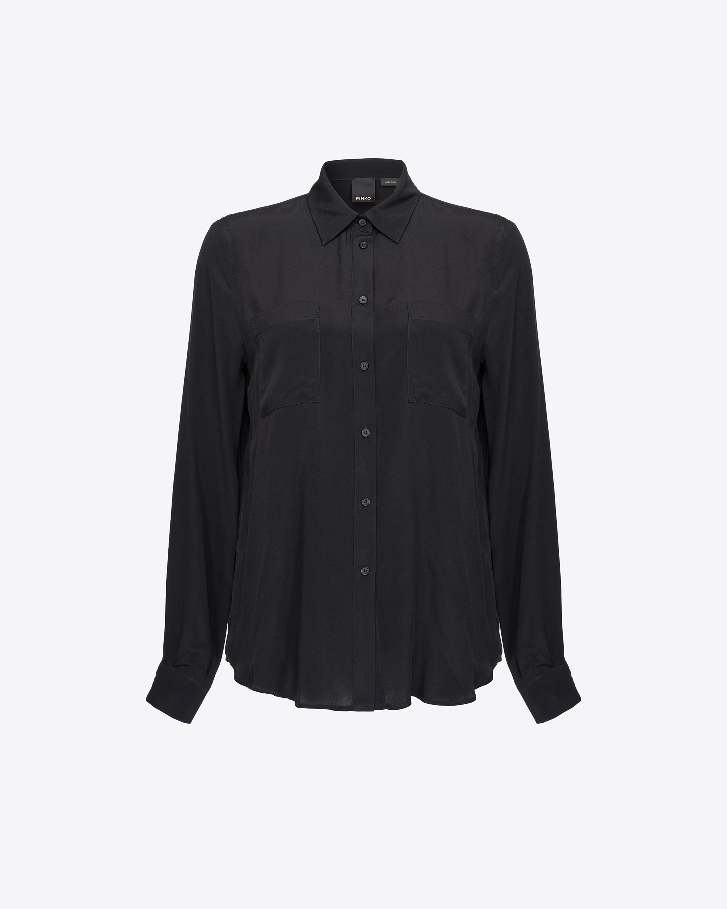 Pinko Silk-blend Shirt With Breast Pocket In Limo Black