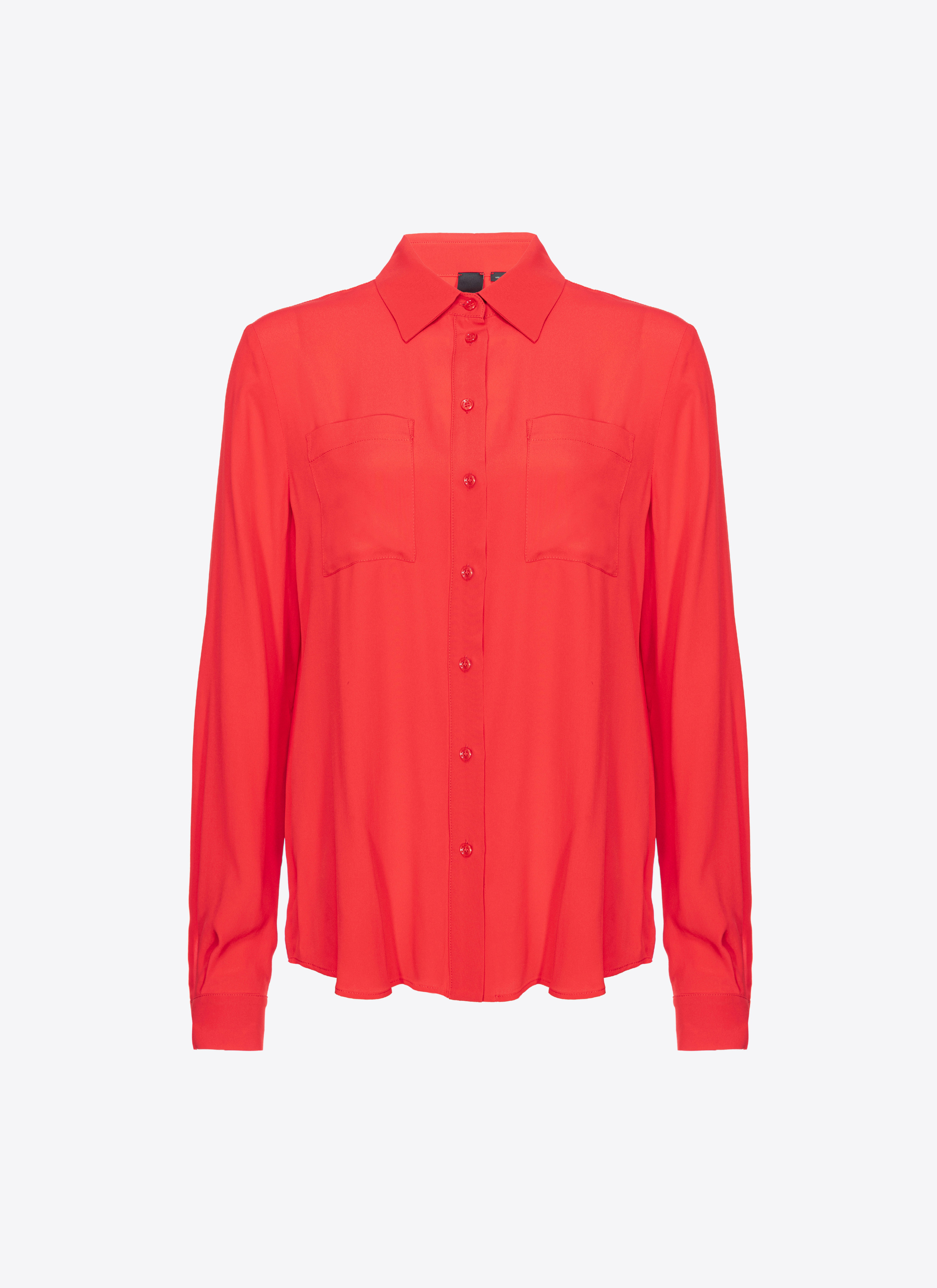 Pinko Silk-blend Shirt With Breast Pocket In Formula1 Red