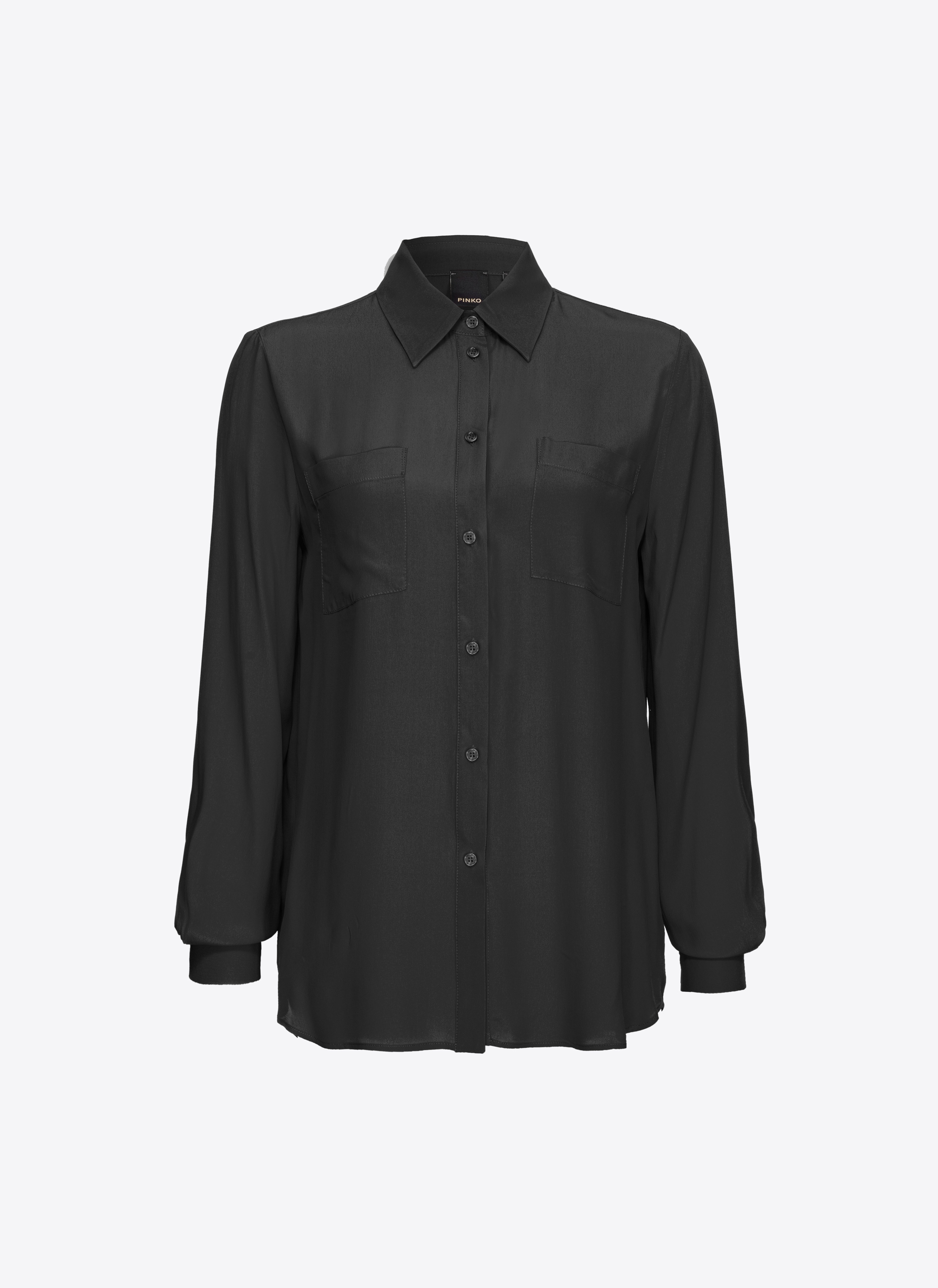 Pinko Silk-blend Shirt With Breast Pocket In Limo Black