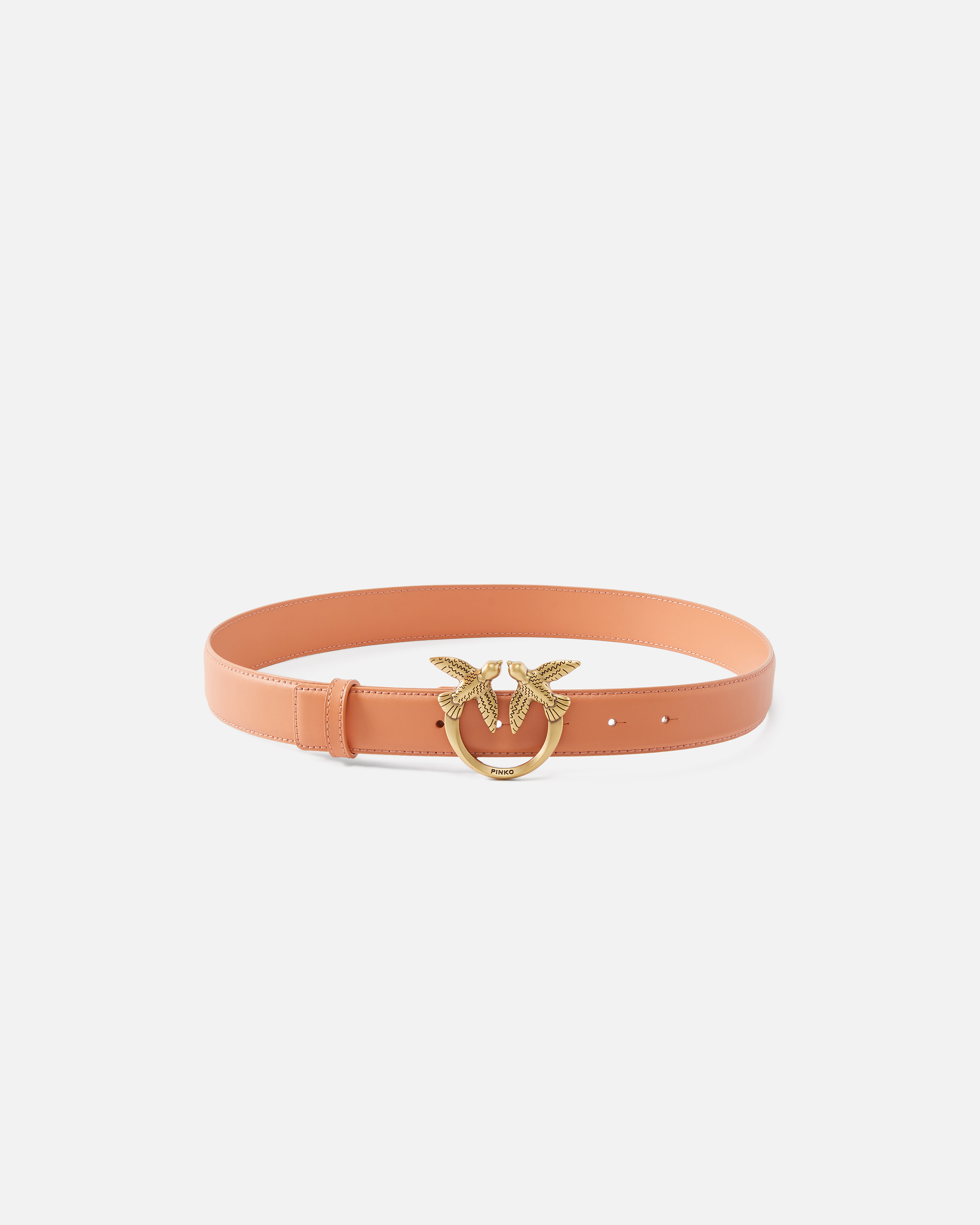 Pinko Love Birds Leather Belt 3cm In Orange Brandy-or Antique