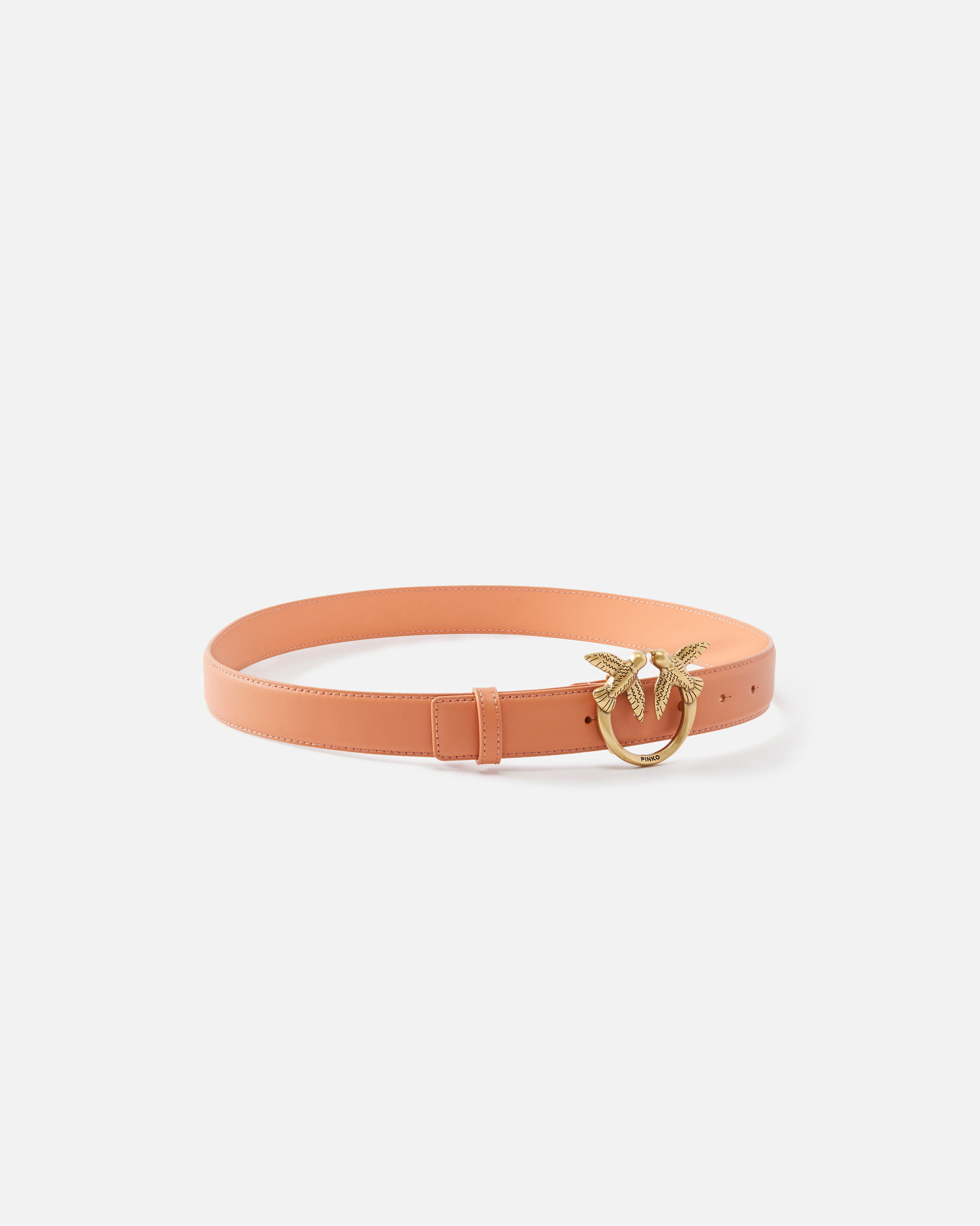 Pinko Love Birds Leather Belt 3cm In Orange Brandy-or Antique