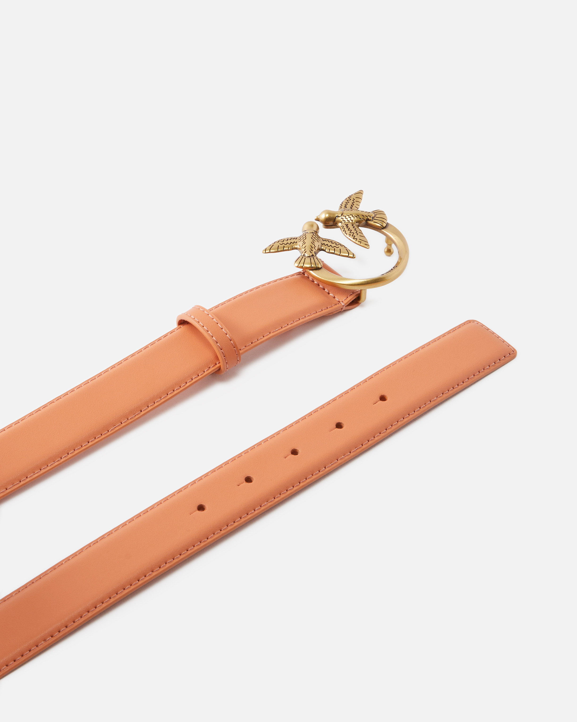 Pinko Love Birds Leather Belt 3cm In Orange Brandy-or Antique