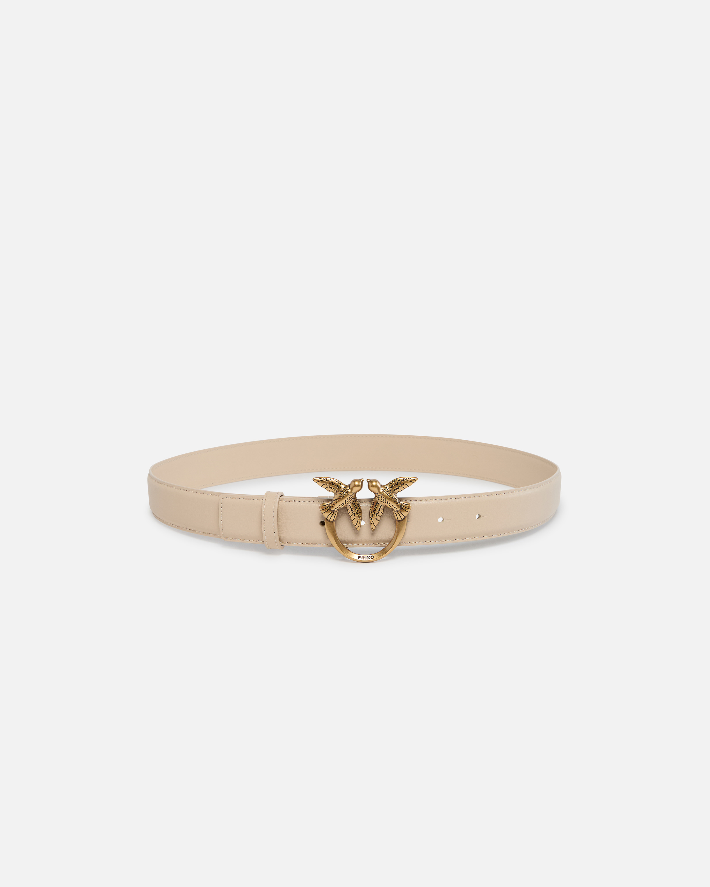 Pinko Ceinture Love Birds En Cuir 3cm In Beige-smoke Grey-antique Gold