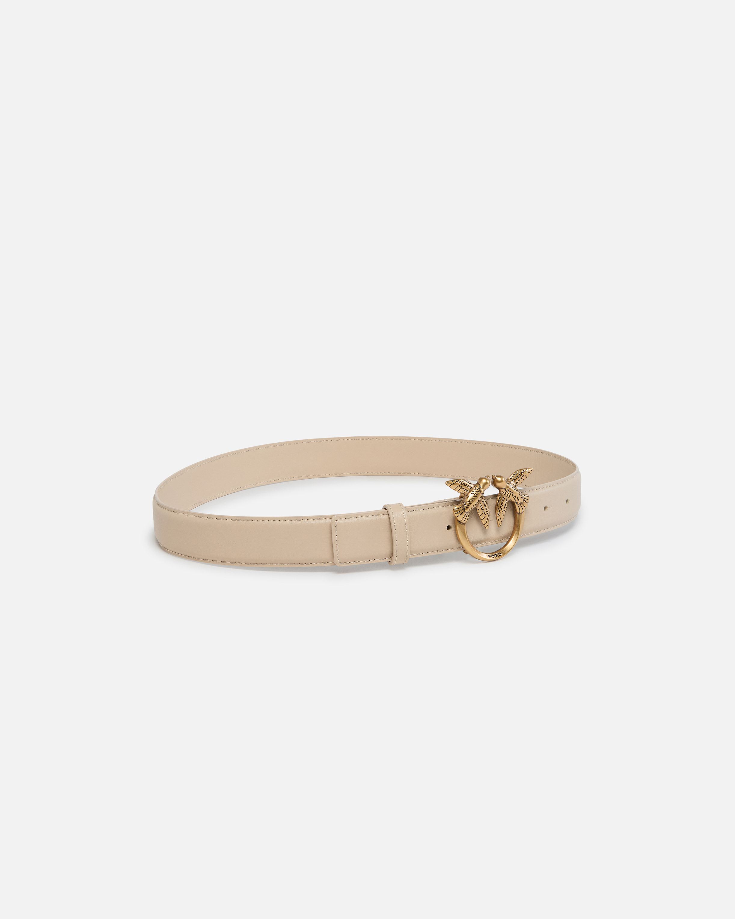 Pinko Ceinture Love Birds En Cuir 3cm In Beige-smoke Grey-antique Gold
