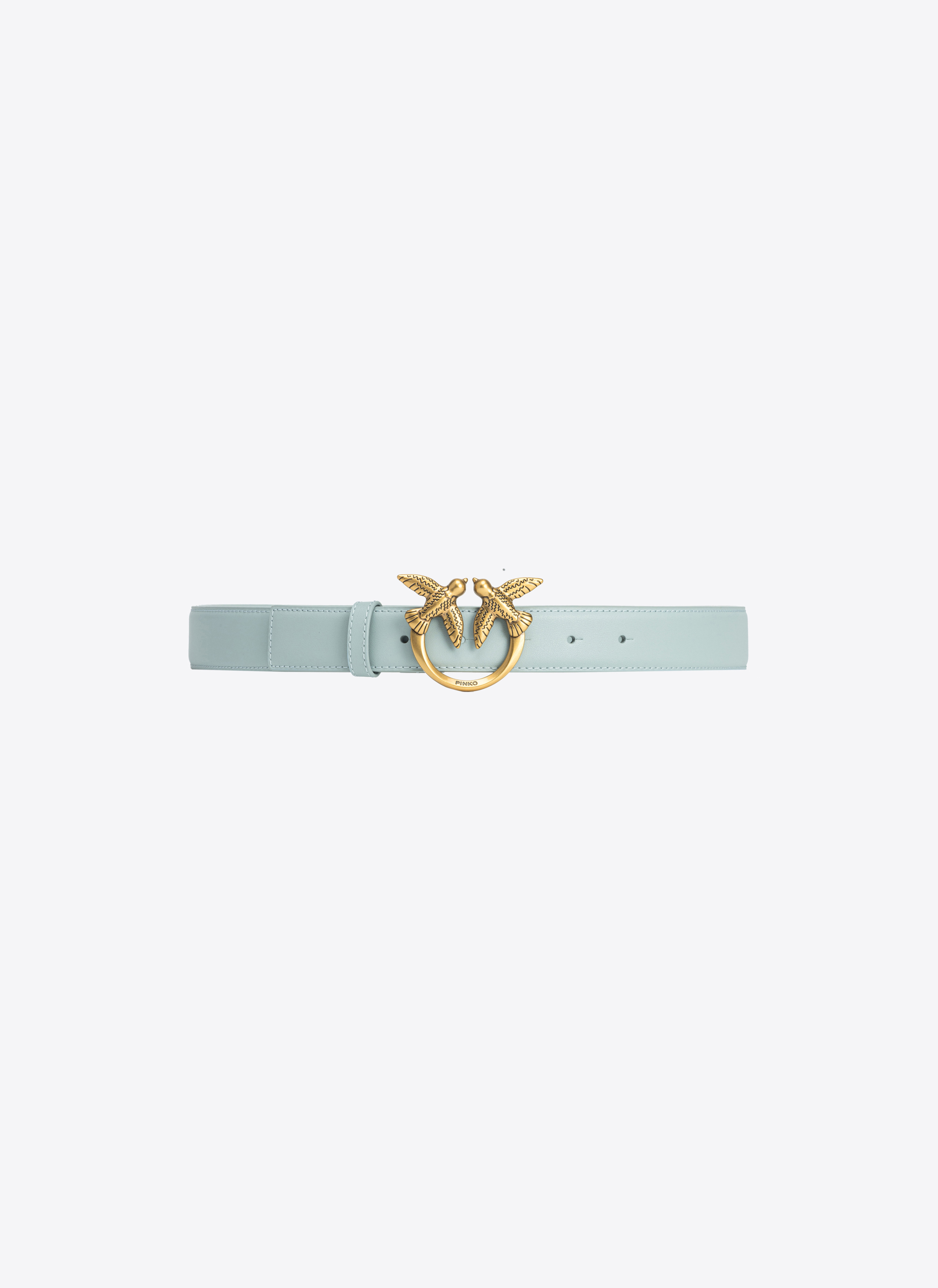 Pinko Ceinture Love Birds En Cuir 3cm In Mist Grey-antique Gold