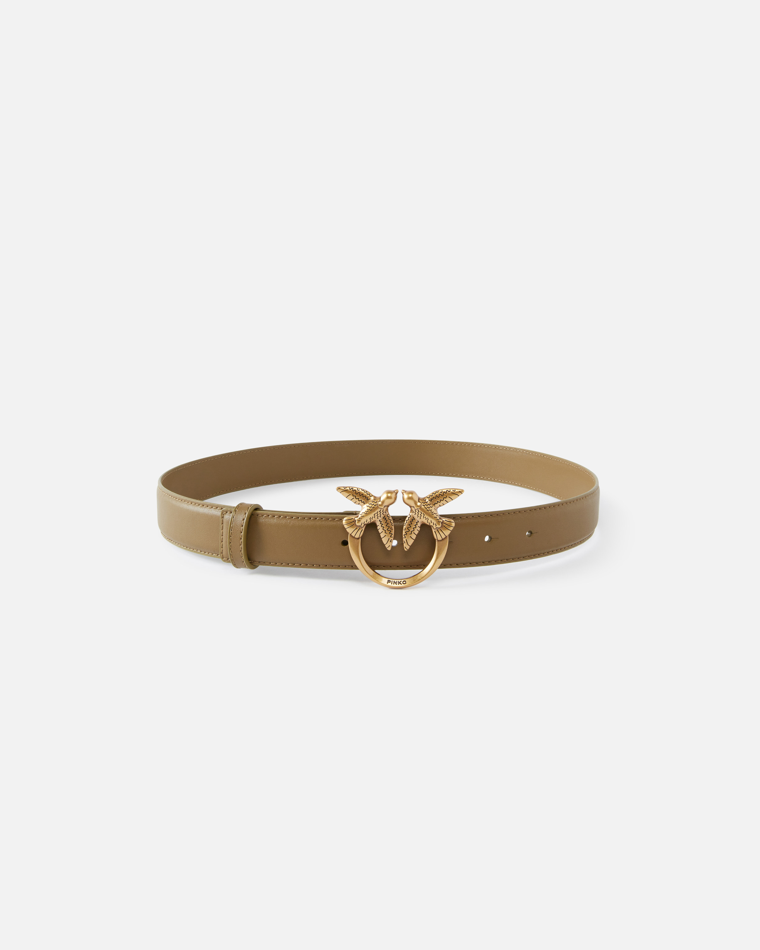PINKO Love Birds Leather Belt 3cm Plantation antique Gold M