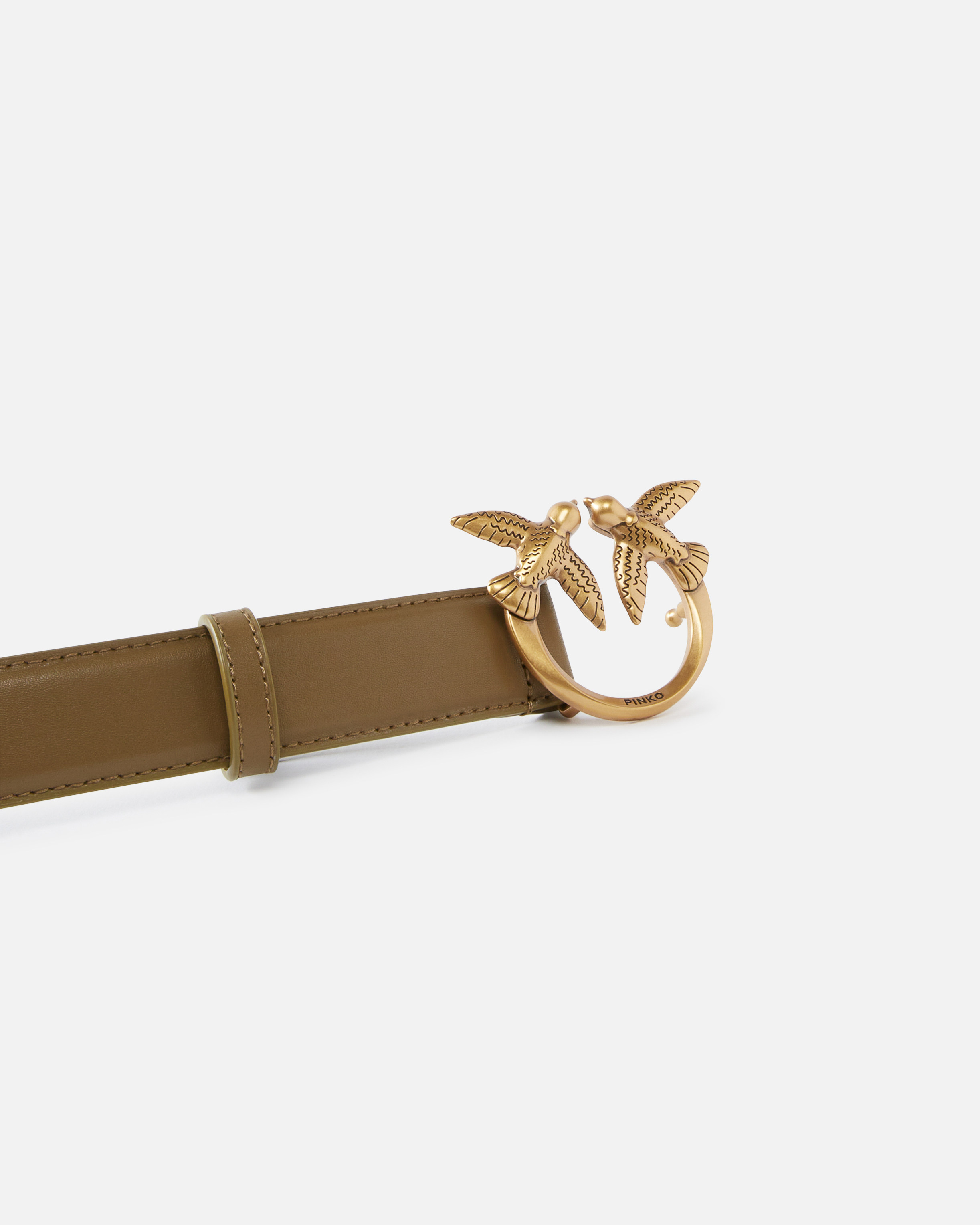 Pinko Ceinture Love Birds En Cuir 3cm In Piantagione-antique Gold