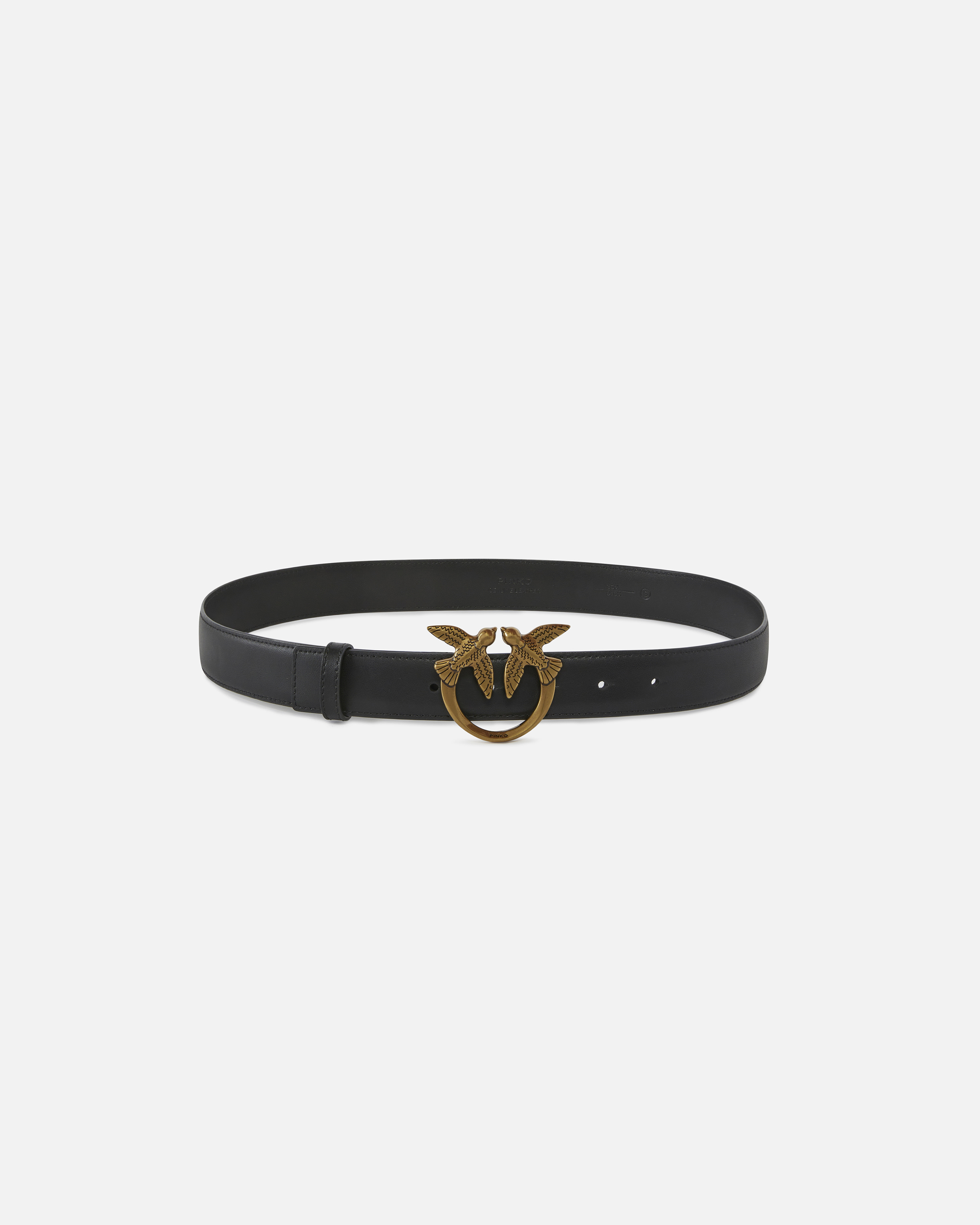 Pinko Love Birds Leather Belt 3cm In Noir-vieil Or