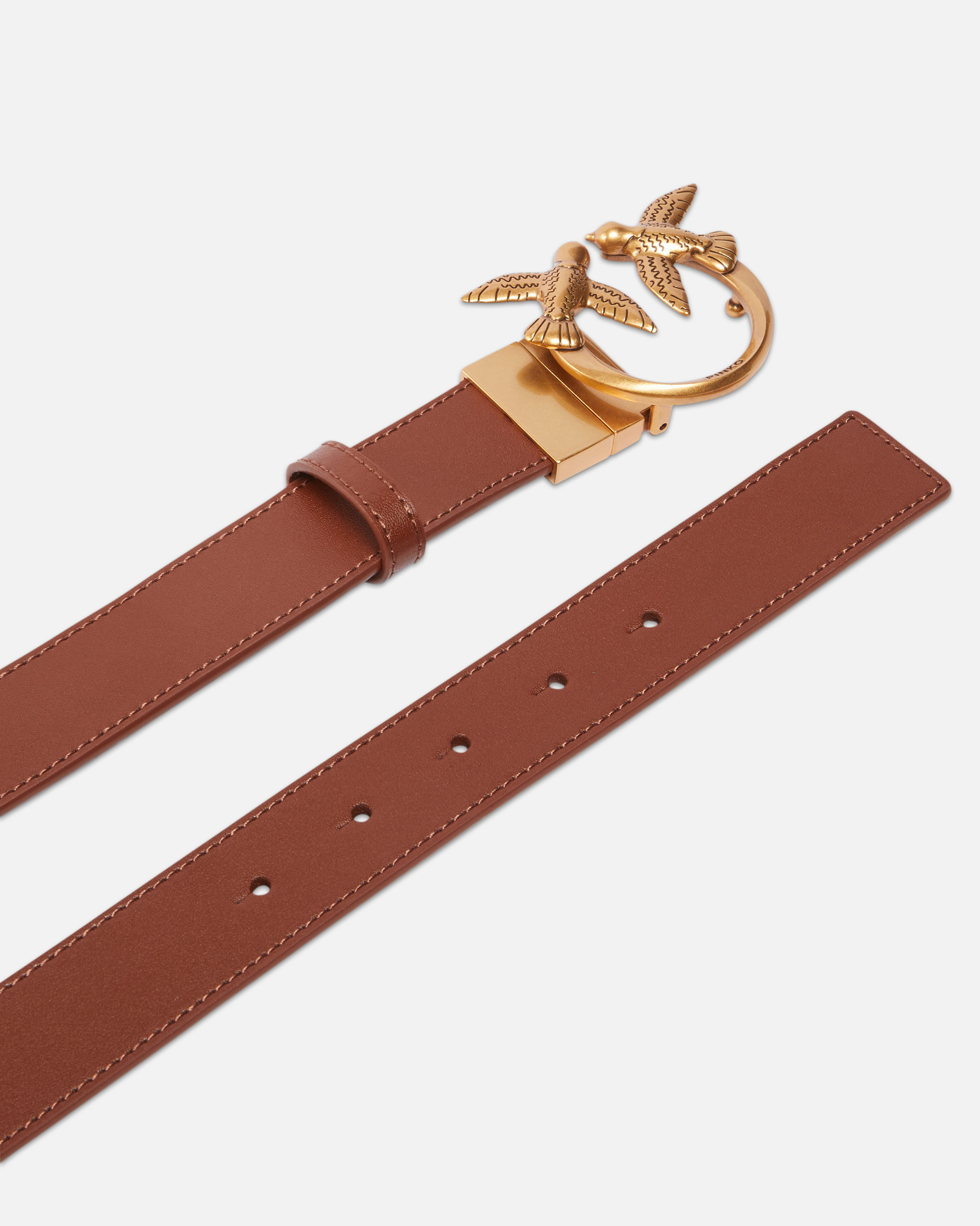 Pinko Double-face Belt With Love Birds Buckle In Brown/black-antique Gold