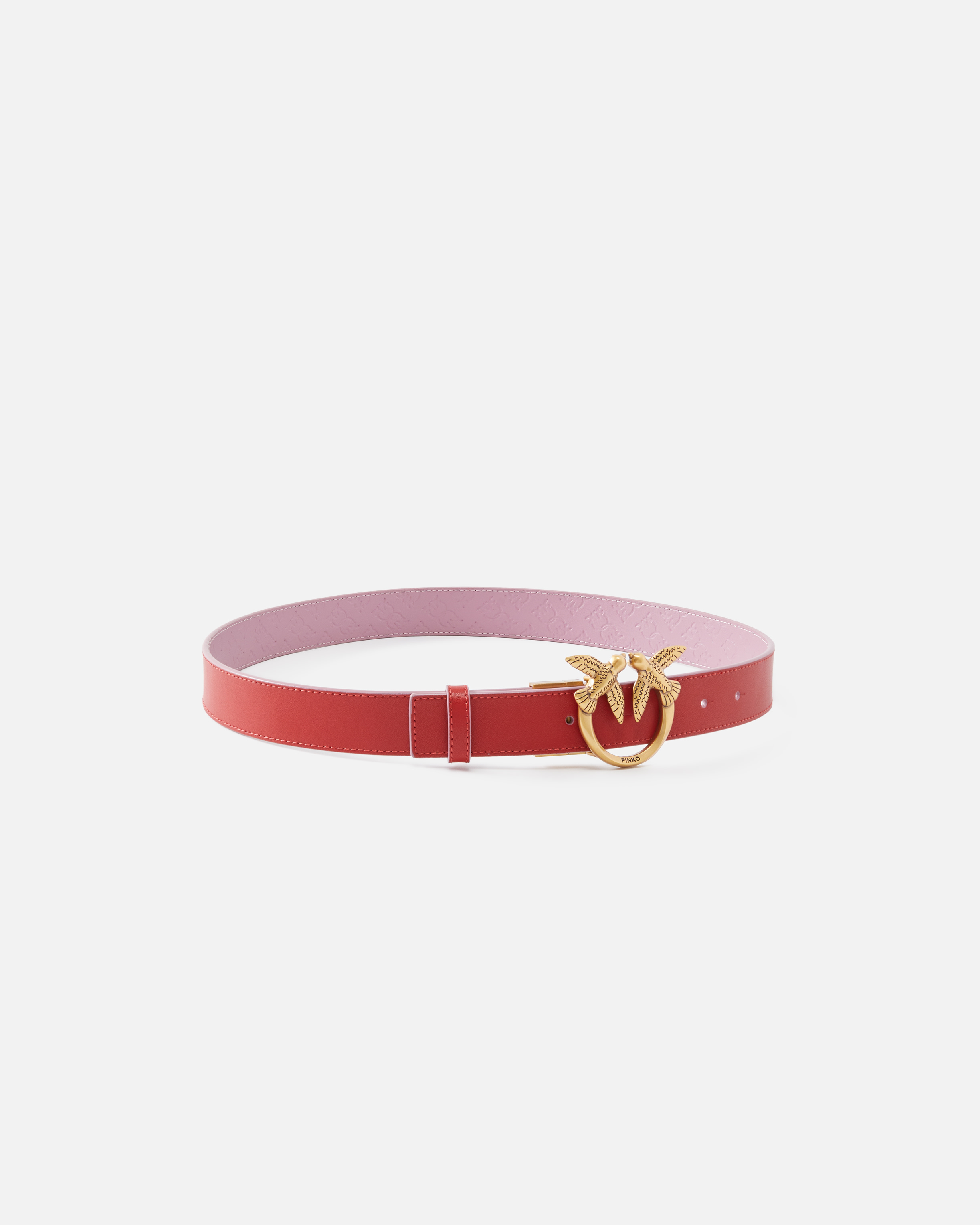 Pinko Double-face Belt With Love Birds Buckle In Red/pink-antique Gold